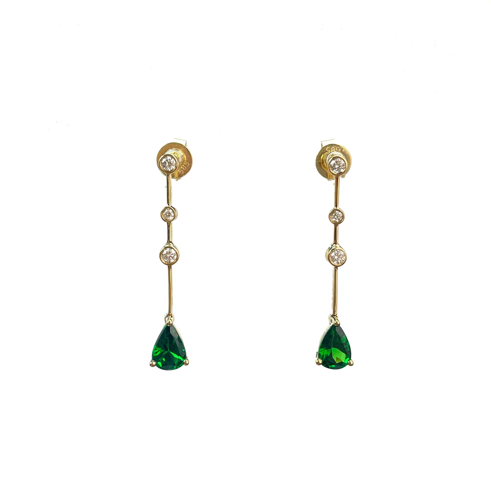 14k Gold 0.98 Ctw Vivid Green Natural Tsavorite & Diamond Earrings - 2