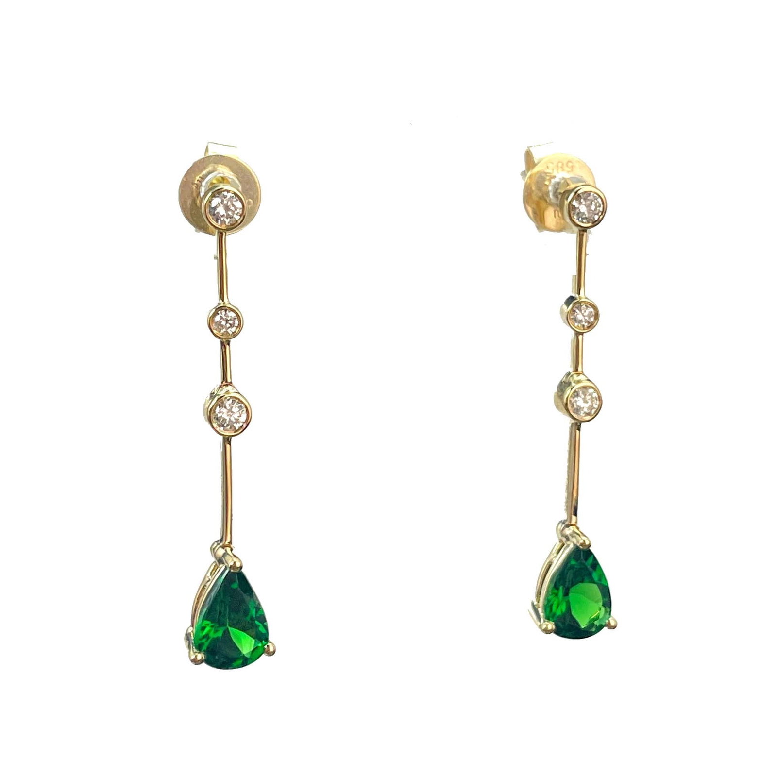 14k Gold 0.98 Ctw Vivid Green Natural Tsavorite & Diamond Earrings - 3