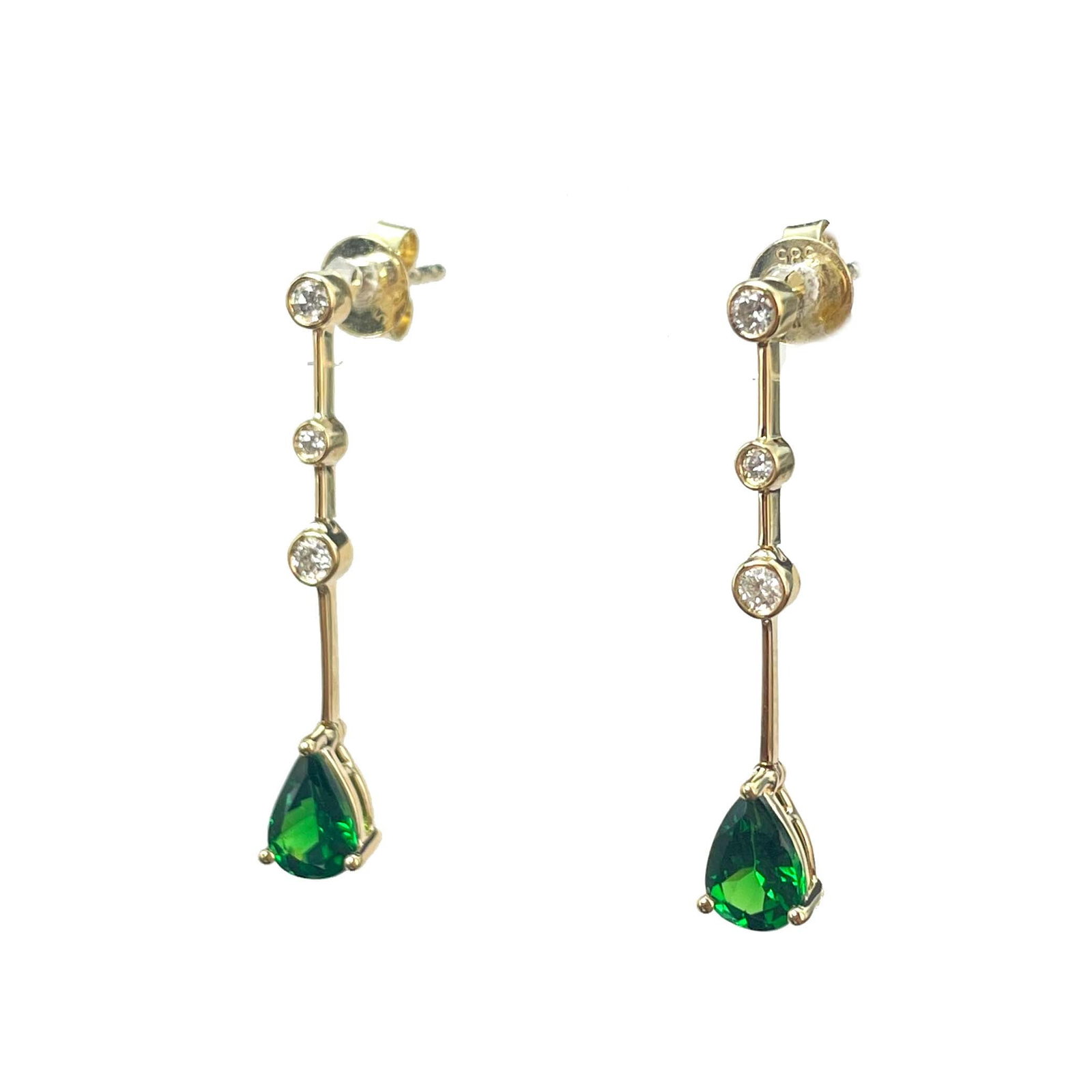 14k Gold 0.98 Ctw Vivid Green Natural Tsavorite & Diamond Earrings - 4