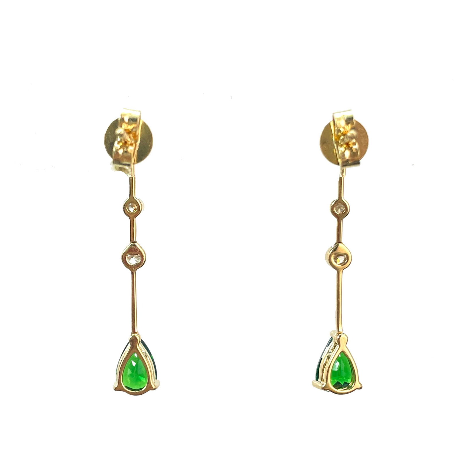 14k Gold 0.98 Ctw Vivid Green Natural Tsavorite & Diamond Earrings - 5