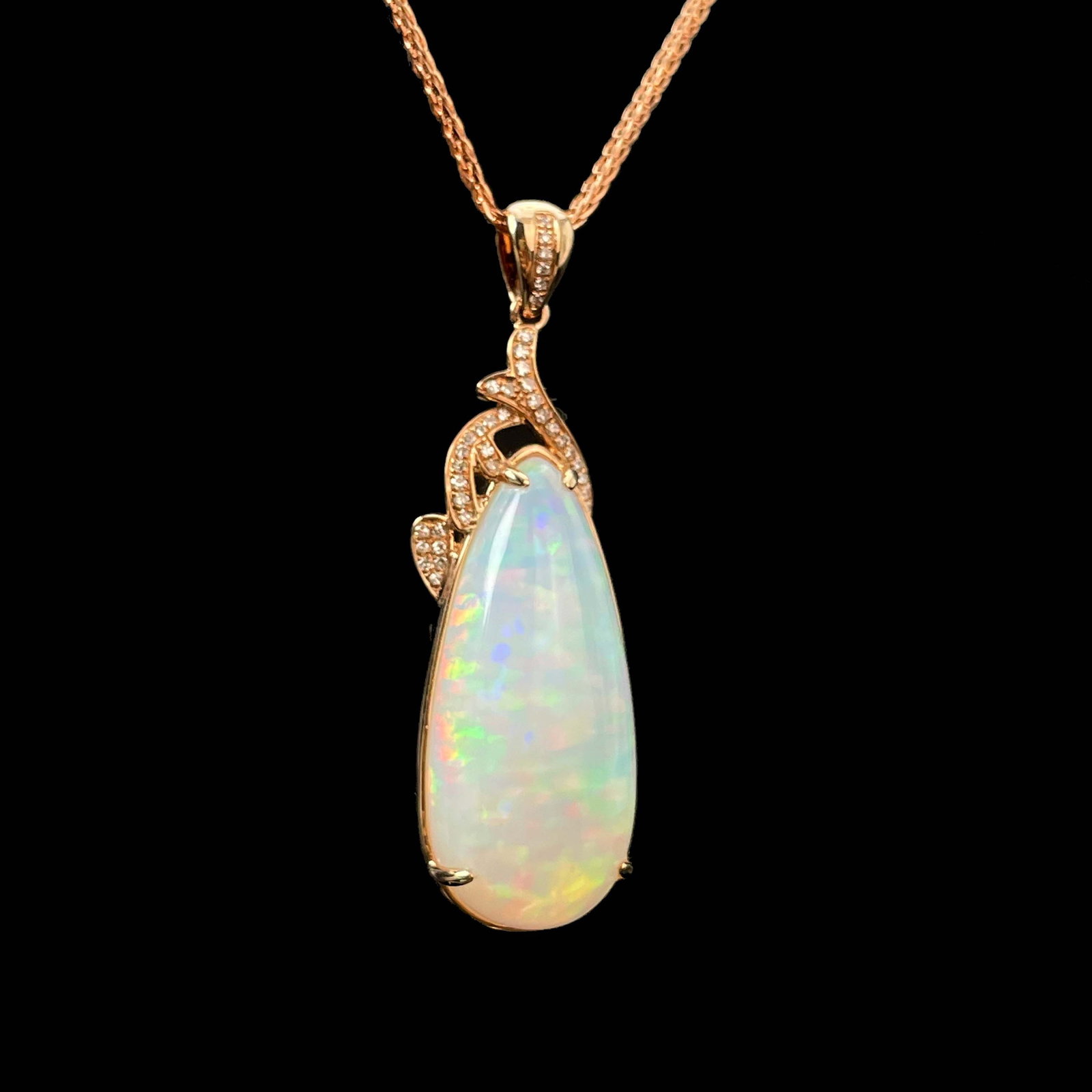 14k Gold 10.35 Ct Natural Opal & Diamond Pendant( Without Chain ) - 2