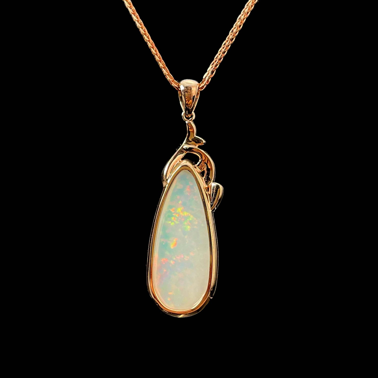 14k Gold 10.35 Ct Natural Opal & Diamond Pendant( Without Chain ) - 3