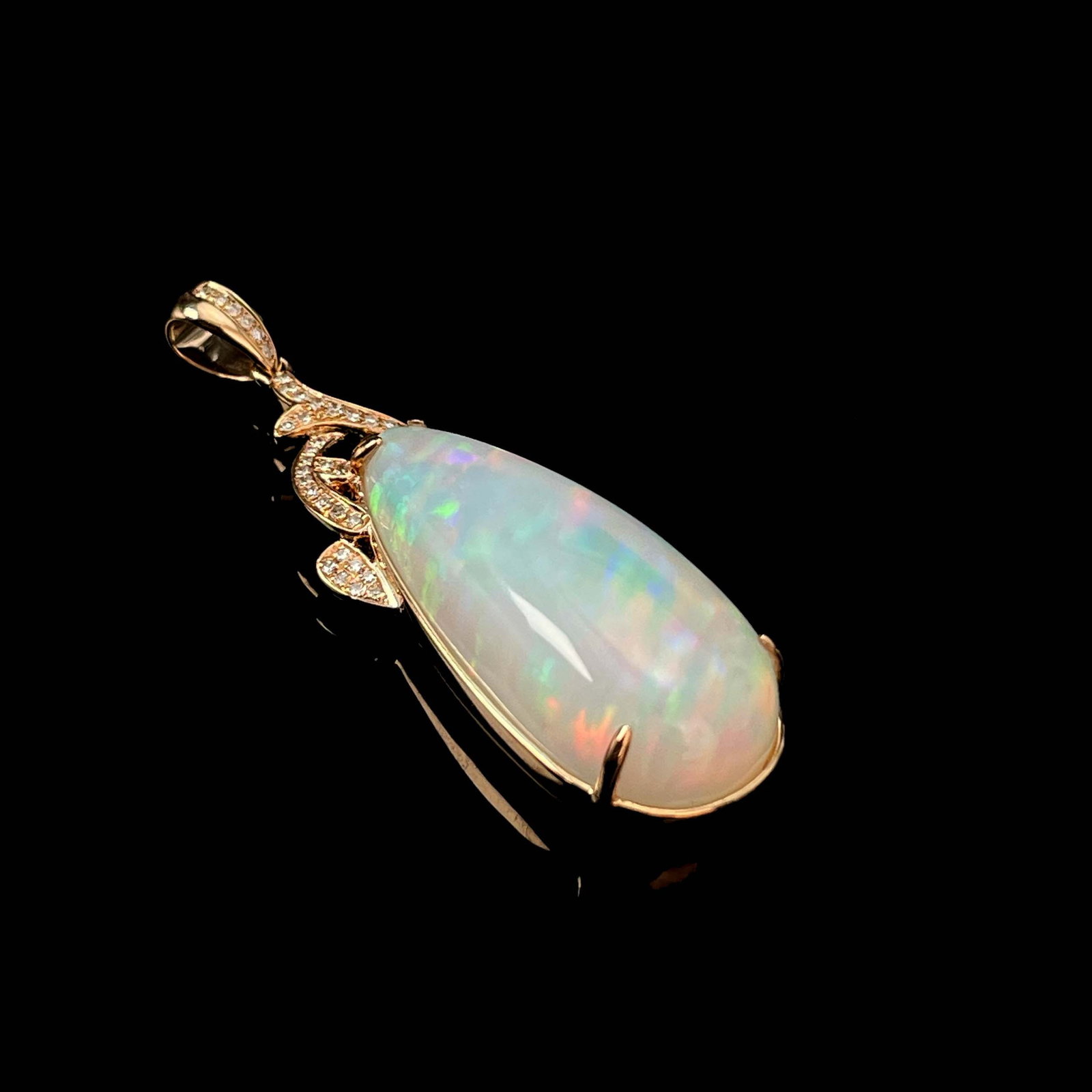 14k Gold 10.35 Ct Natural Opal & Diamond Pendant( Without Chain ) - 4