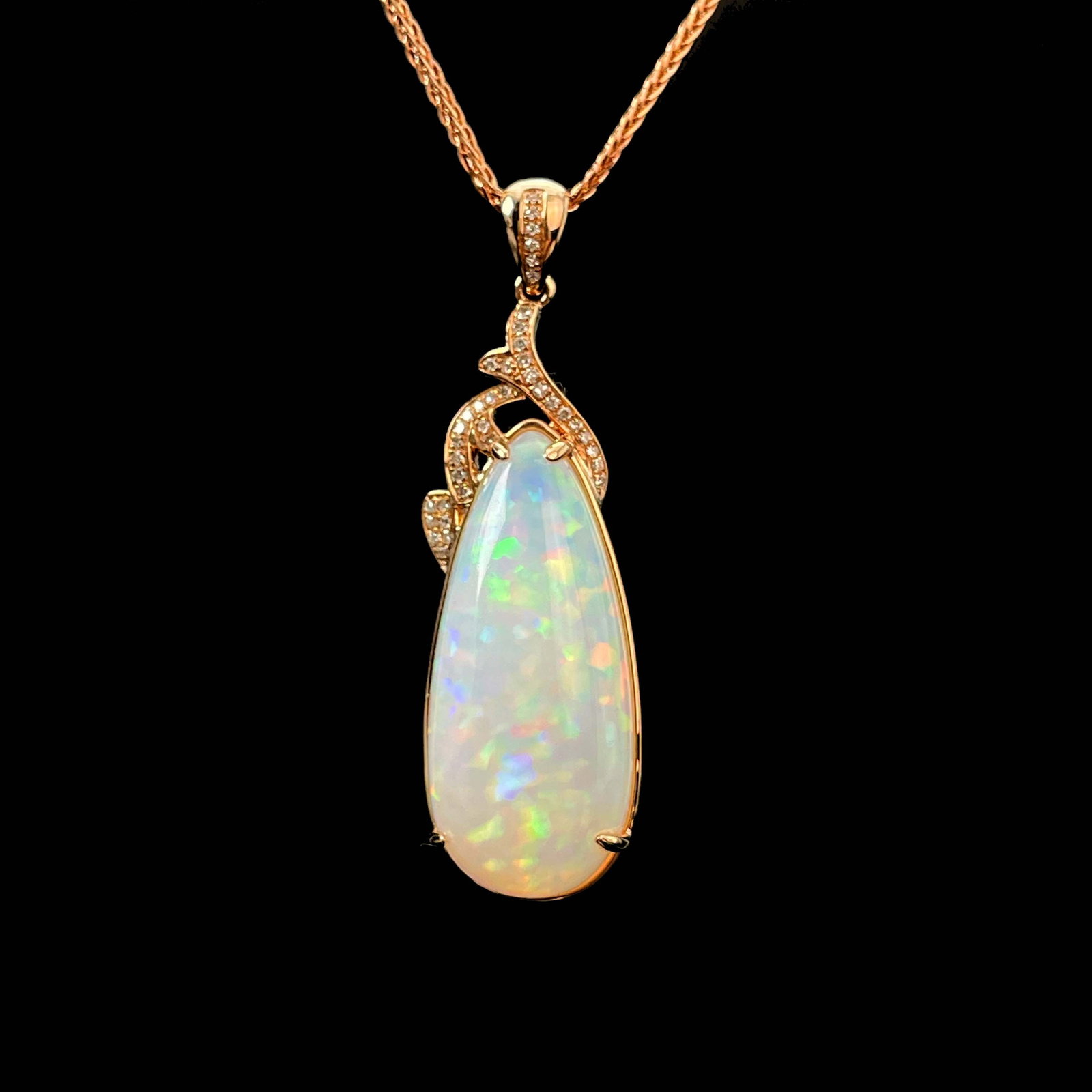 14k Gold 10.35 Ct Natural Opal & Diamond Pendant( Without Chain ) - 5