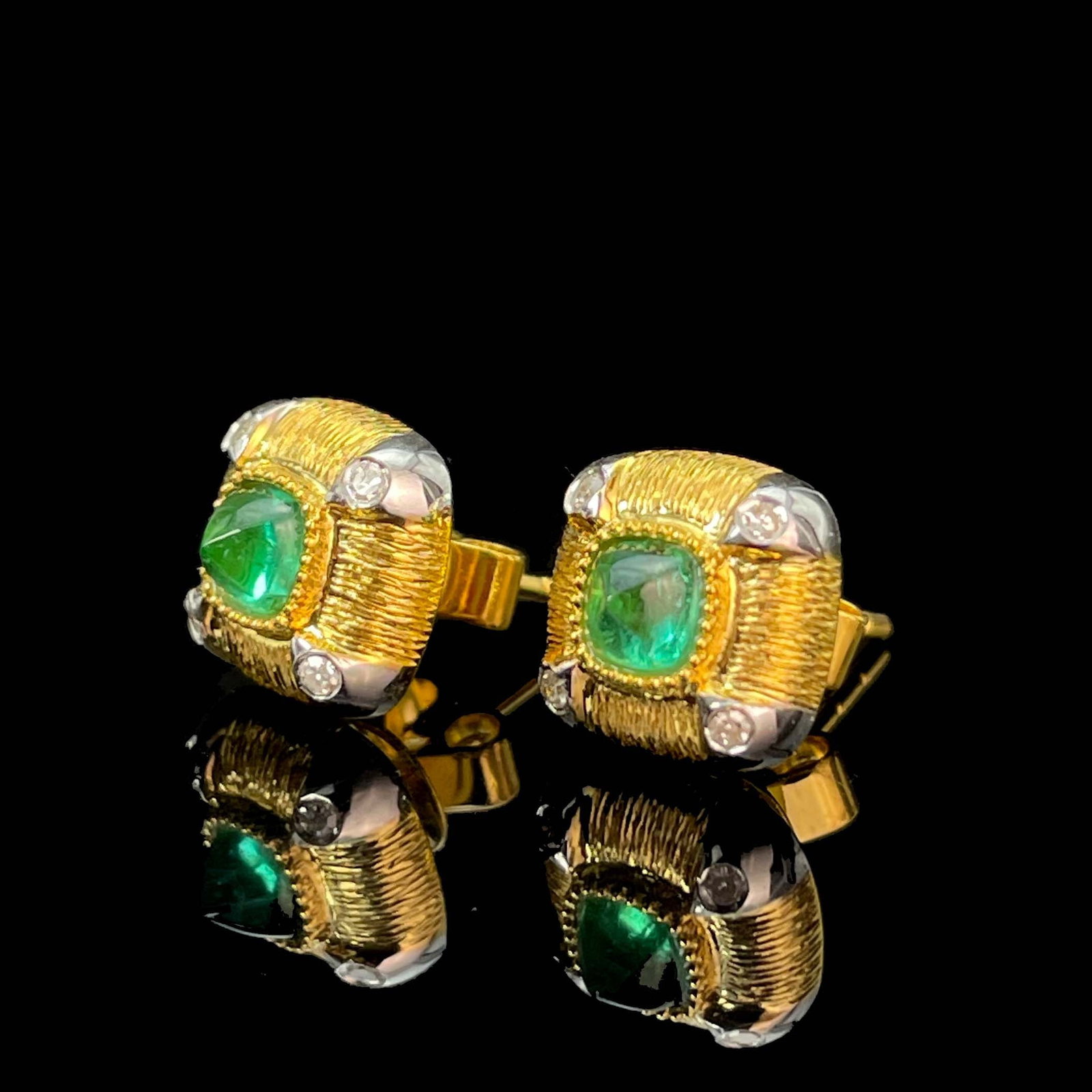 14k Gold 0.43 Ctw Natural Emerald & Diamond Earrings - 2