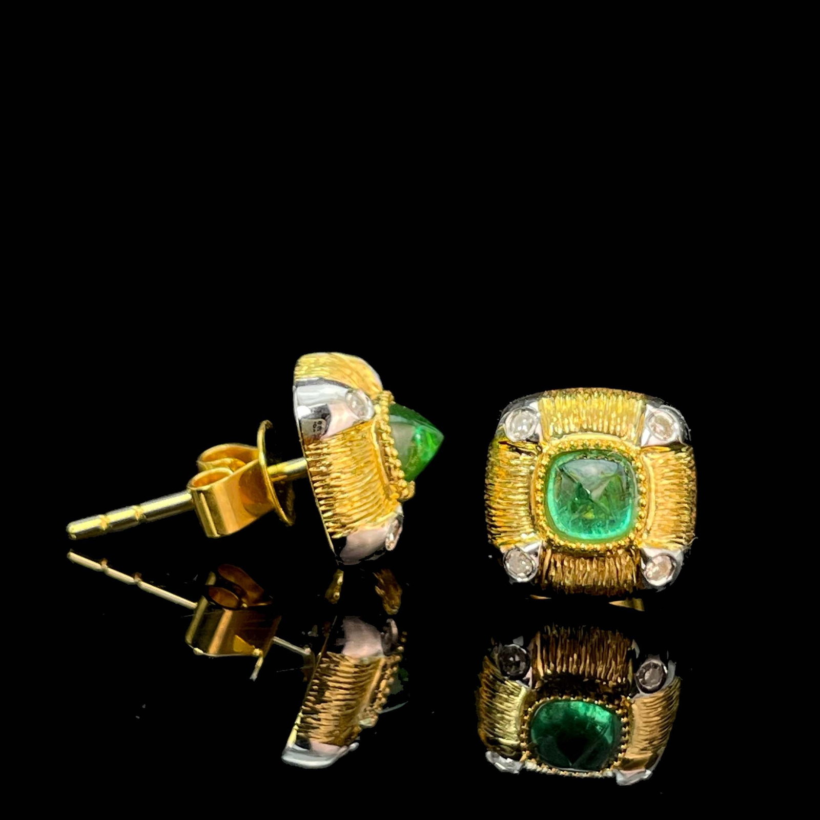 14k Gold 0.43 Ctw Natural Emerald & Diamond Earrings - 3