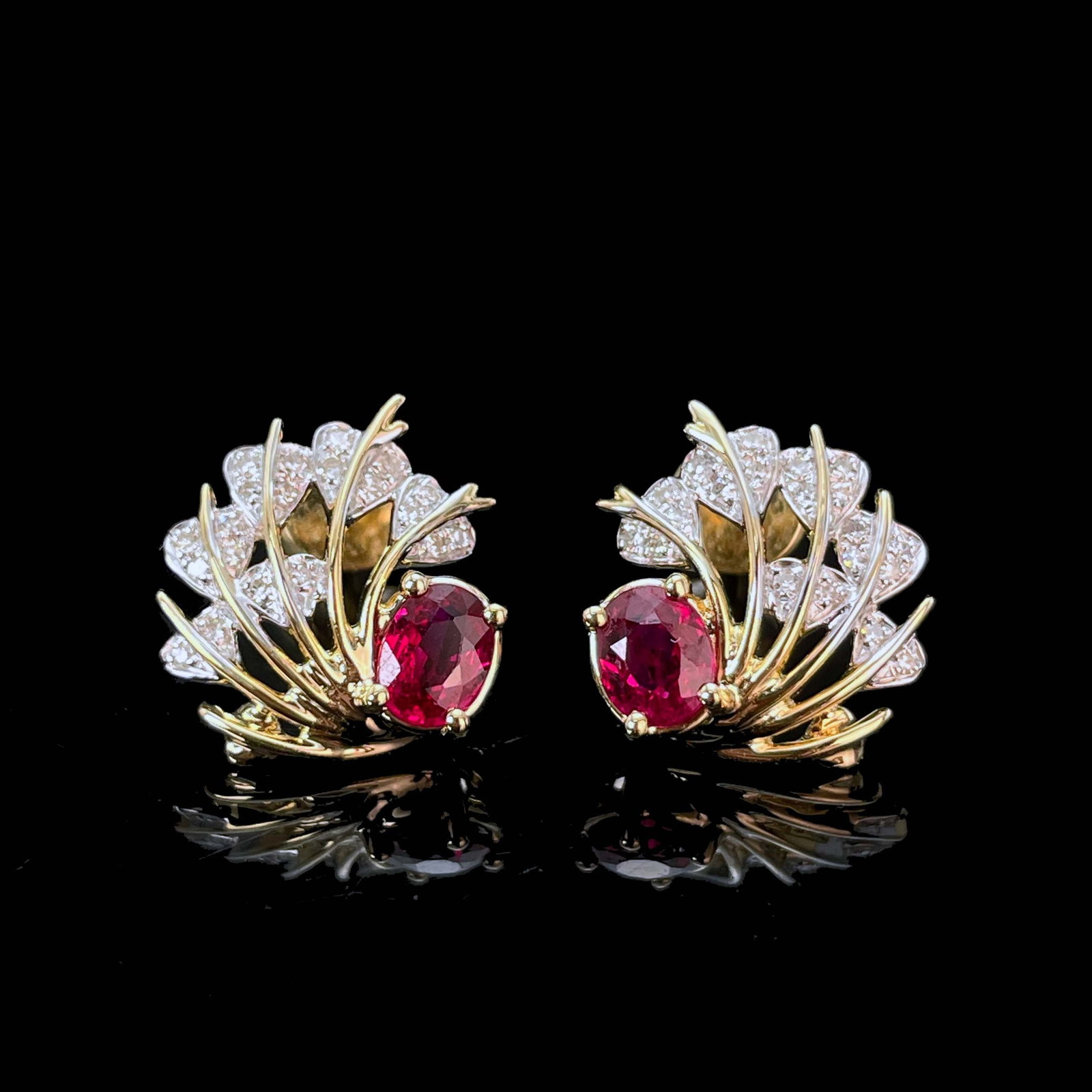14k Gold 0.70 Ctw Natural Ruby & Diamond Earrings - 2