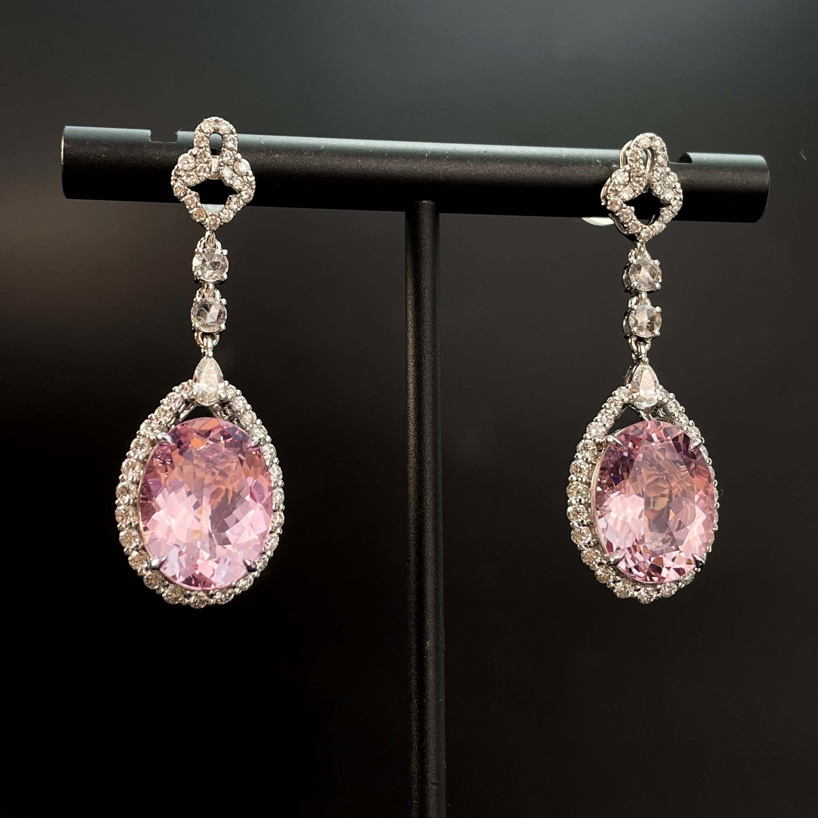 14k Gold 7.65 Ct Natural Morganite & Diamond Earrings - 2