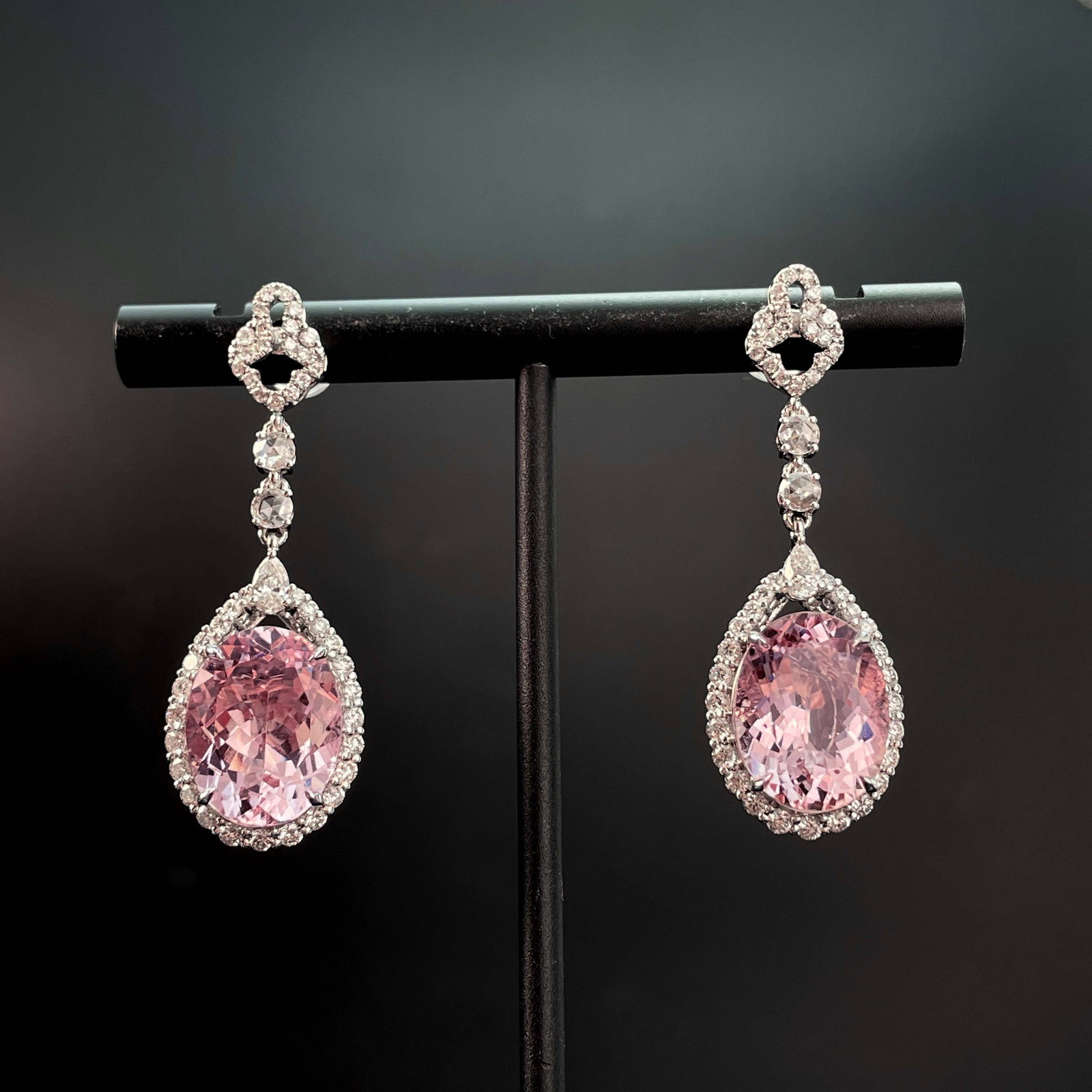 14k Gold 7.65 Ct Natural Morganite & Diamond Earrings - 3