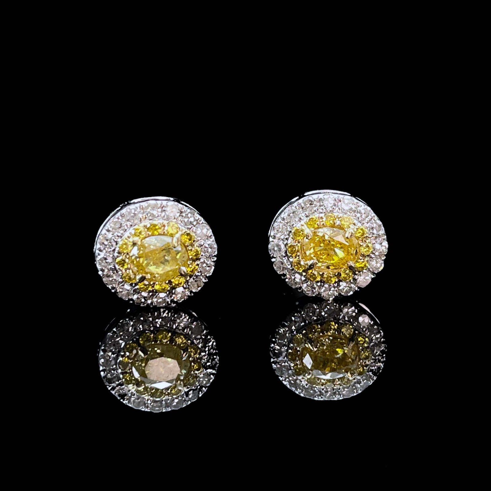 14k Gold 0.72 Ctw Natural Yellow Diamond & Diamond Earrings - 2