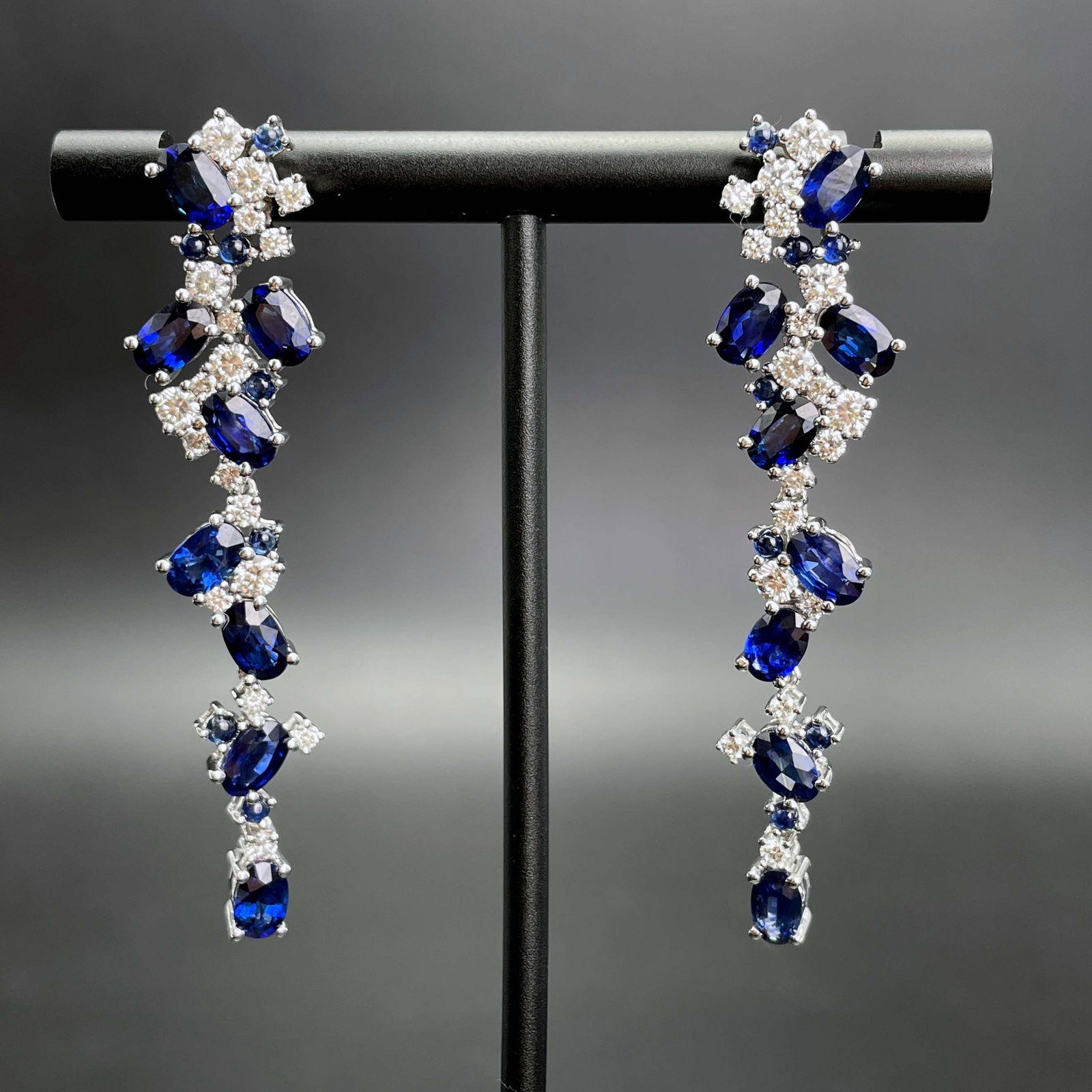 14k Gold 7.43 Ctw Natural Sapphire & Diamond Earrings - 2
