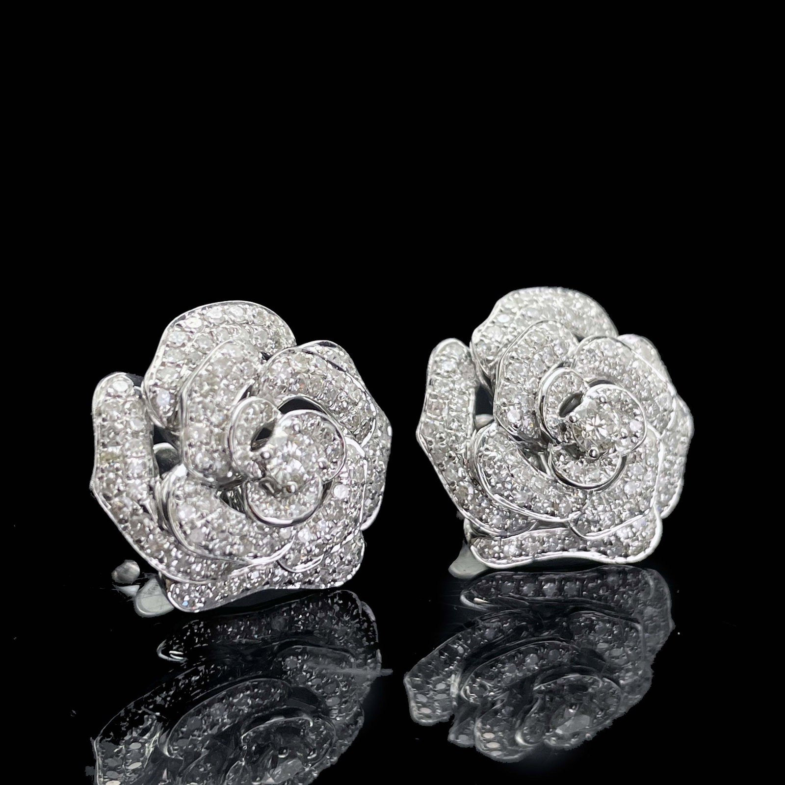 14k Gold 2 Ct Natural H Diamond & Flowers Earrings - 2