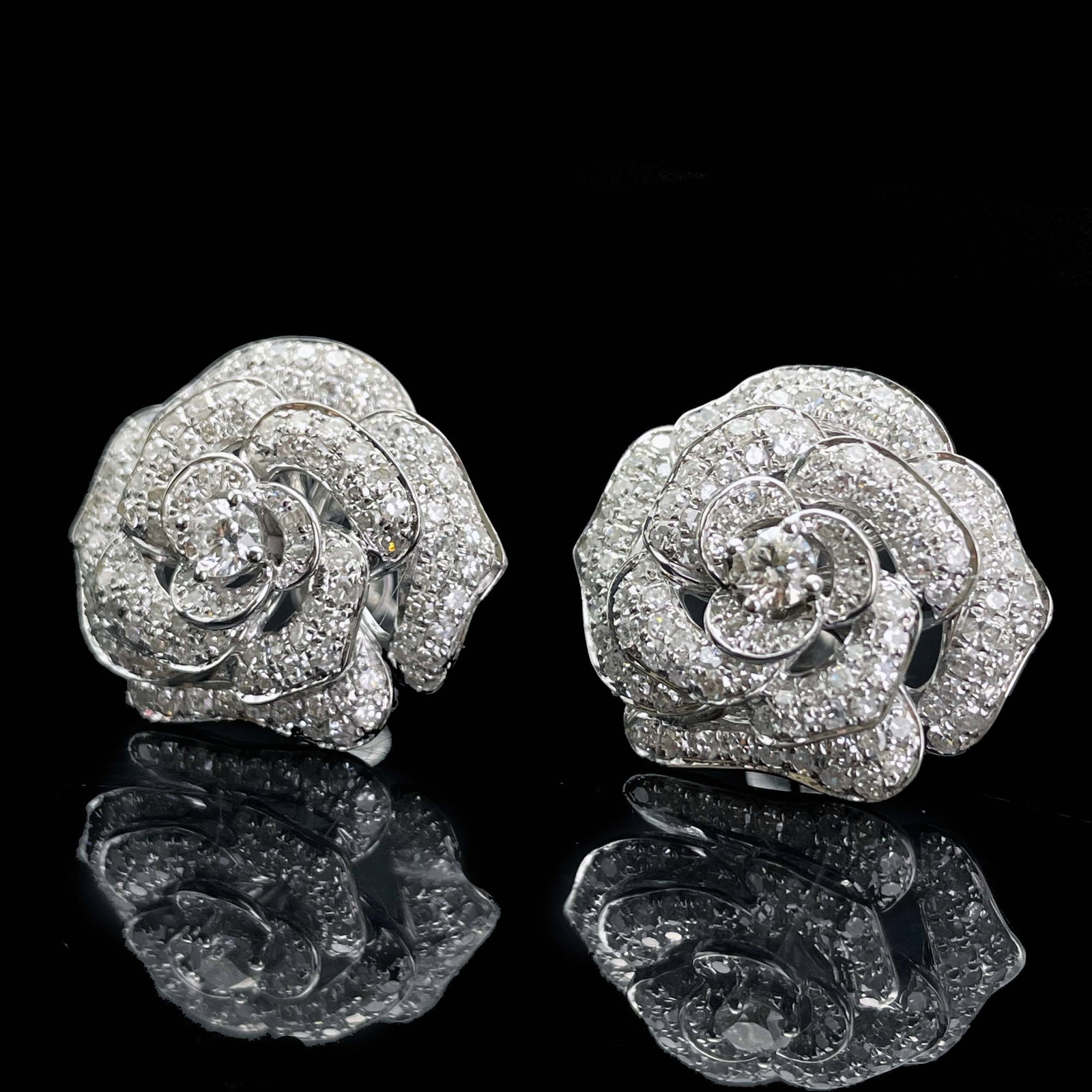 14k Gold 2 Ct Natural H Diamond & Flowers Earrings - 3