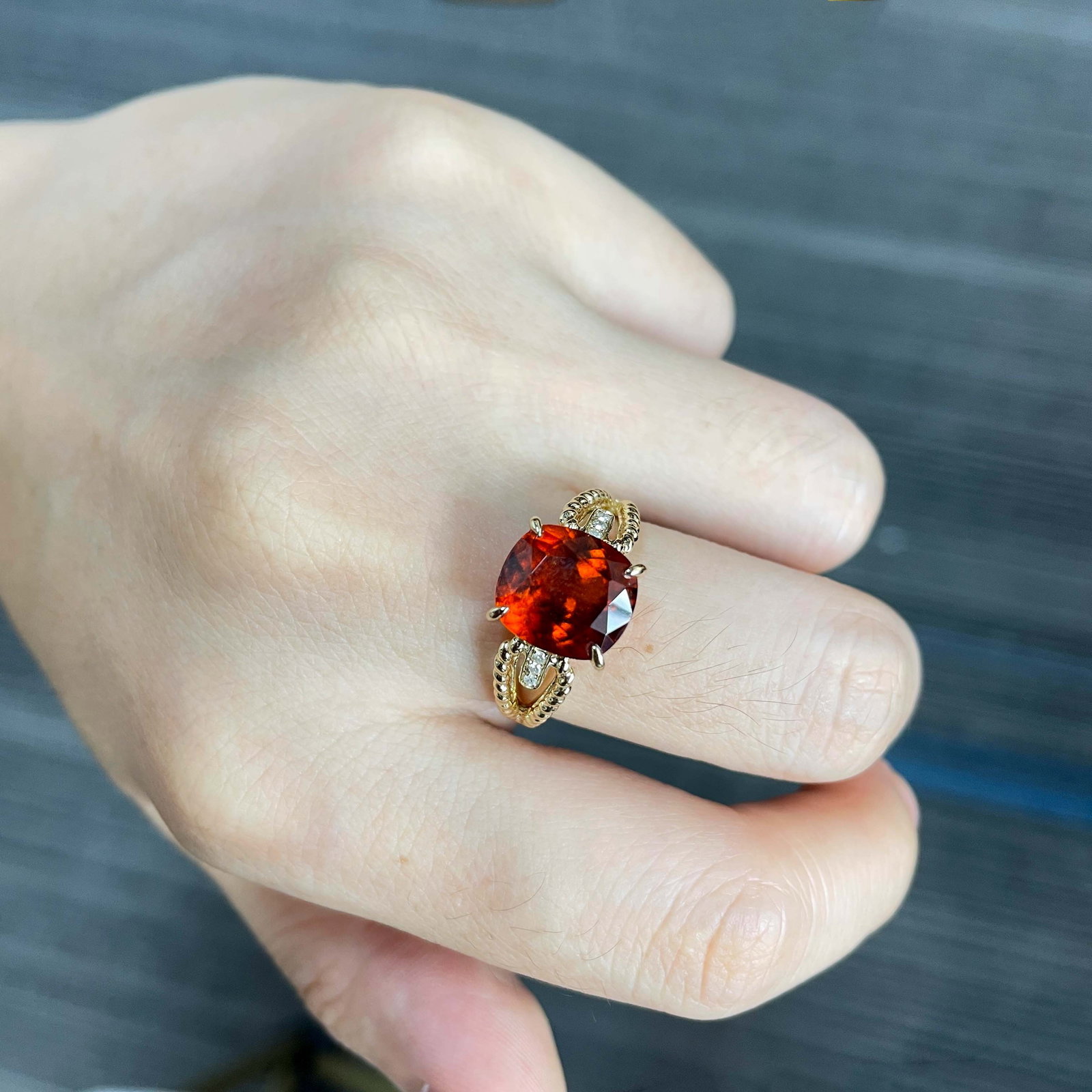 14k Gold 3.95 Ct Natural Spessartine & Diamond Ring - 4