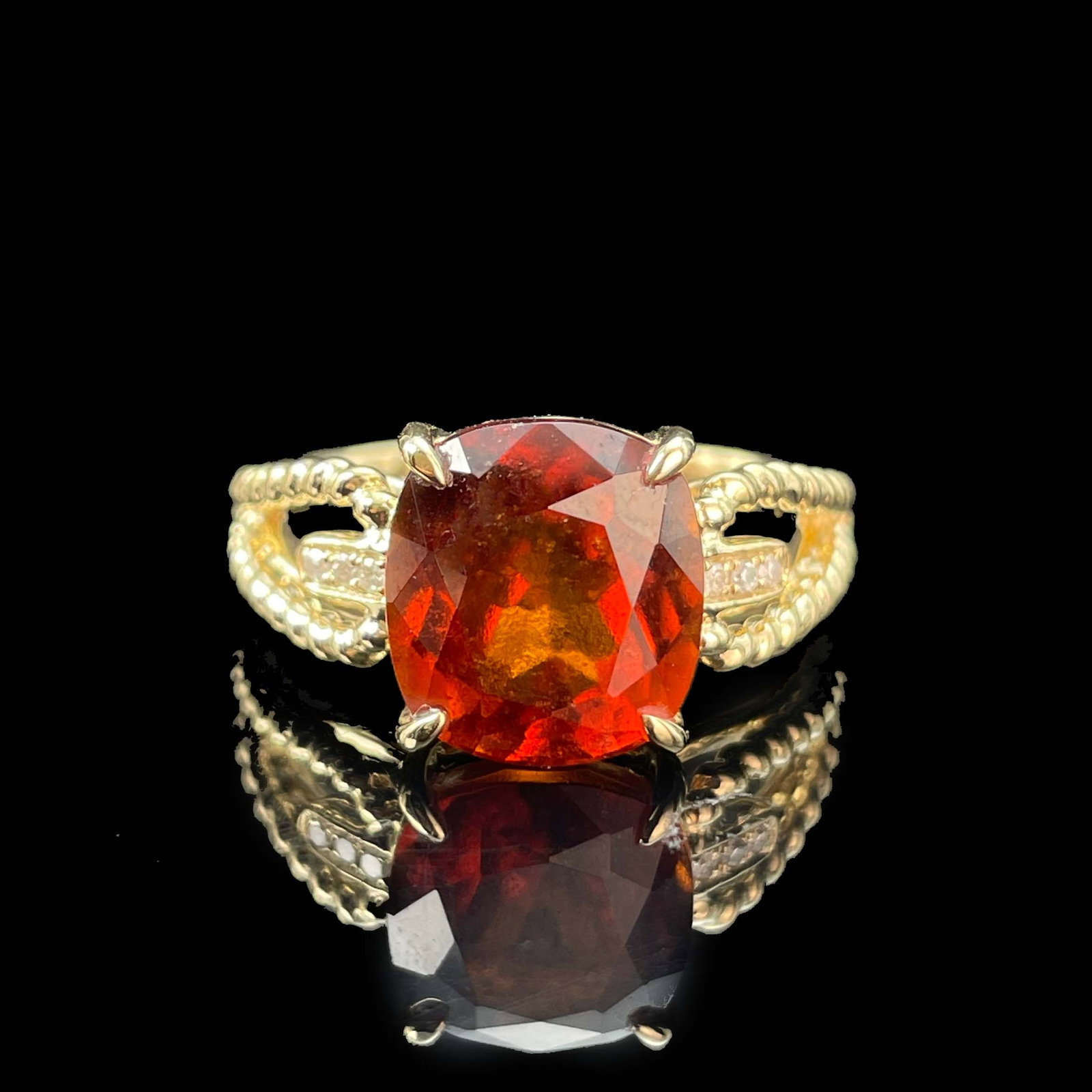 14k Gold 3.95 Ct Natural Spessartine & Diamond Ring - 5