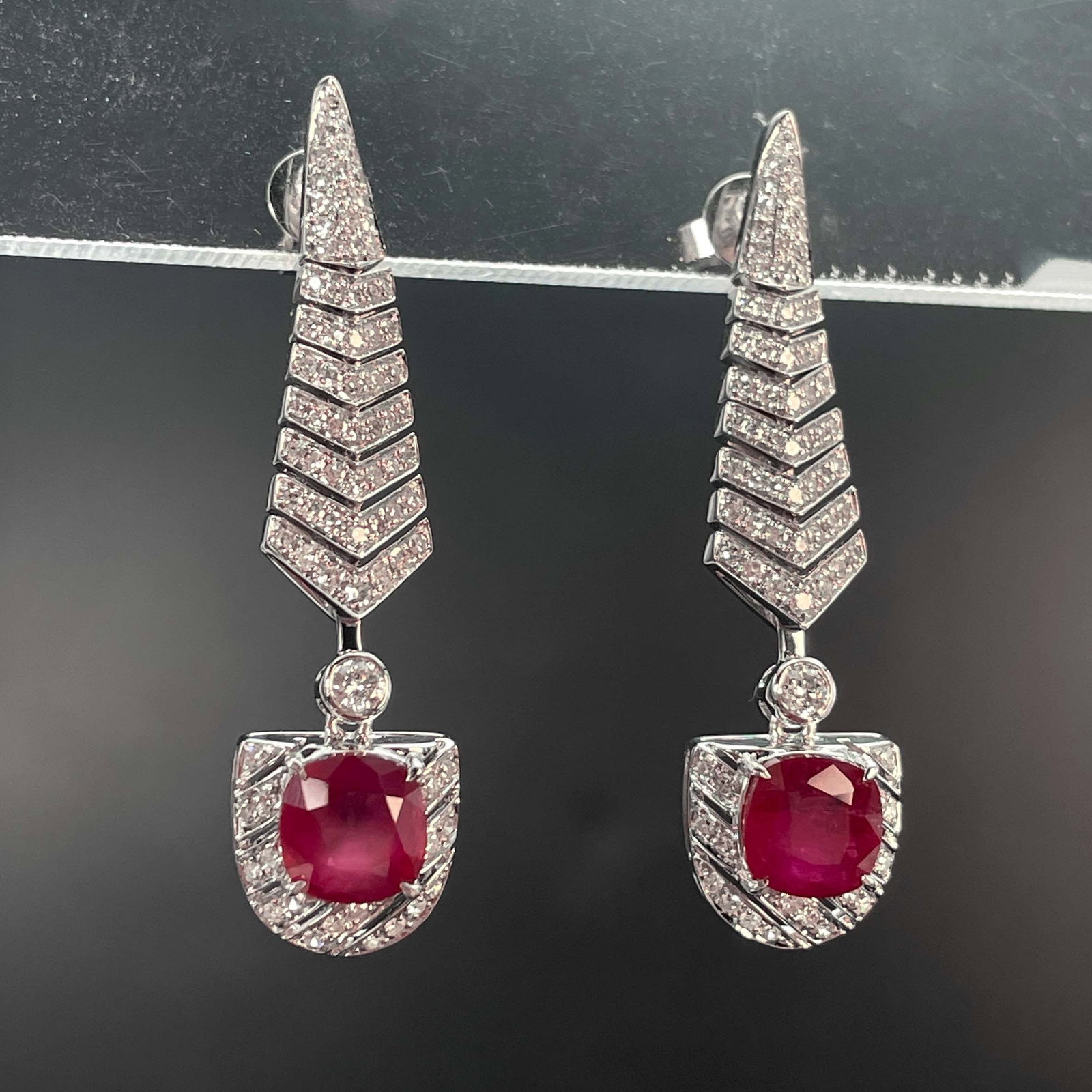 14k Gold 2.72 Ctw Natural Ruby & Diamond Earrings - 2