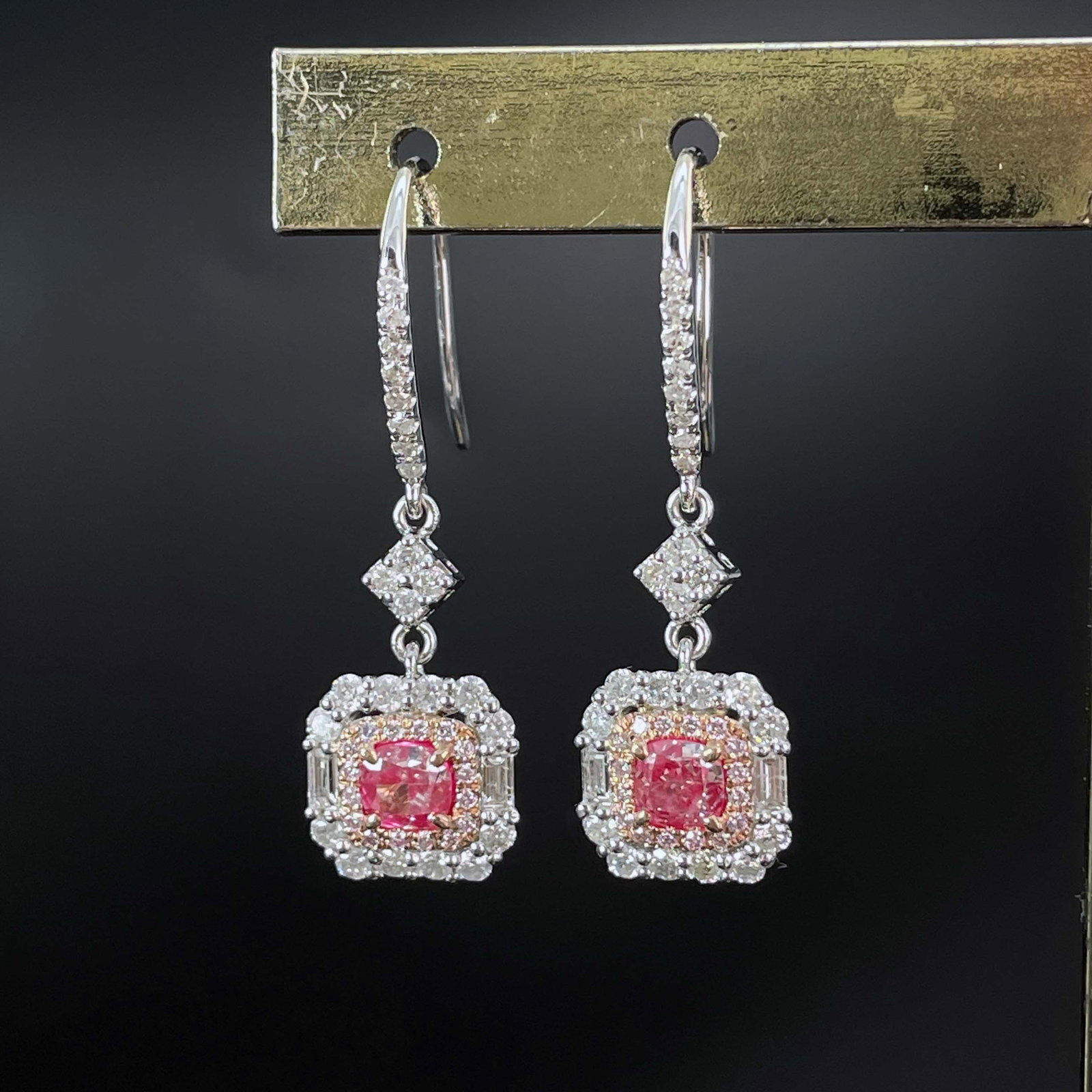 14k Gold 1.47 Ctw Natural Pink Diamond & Diamond Earrings - 2