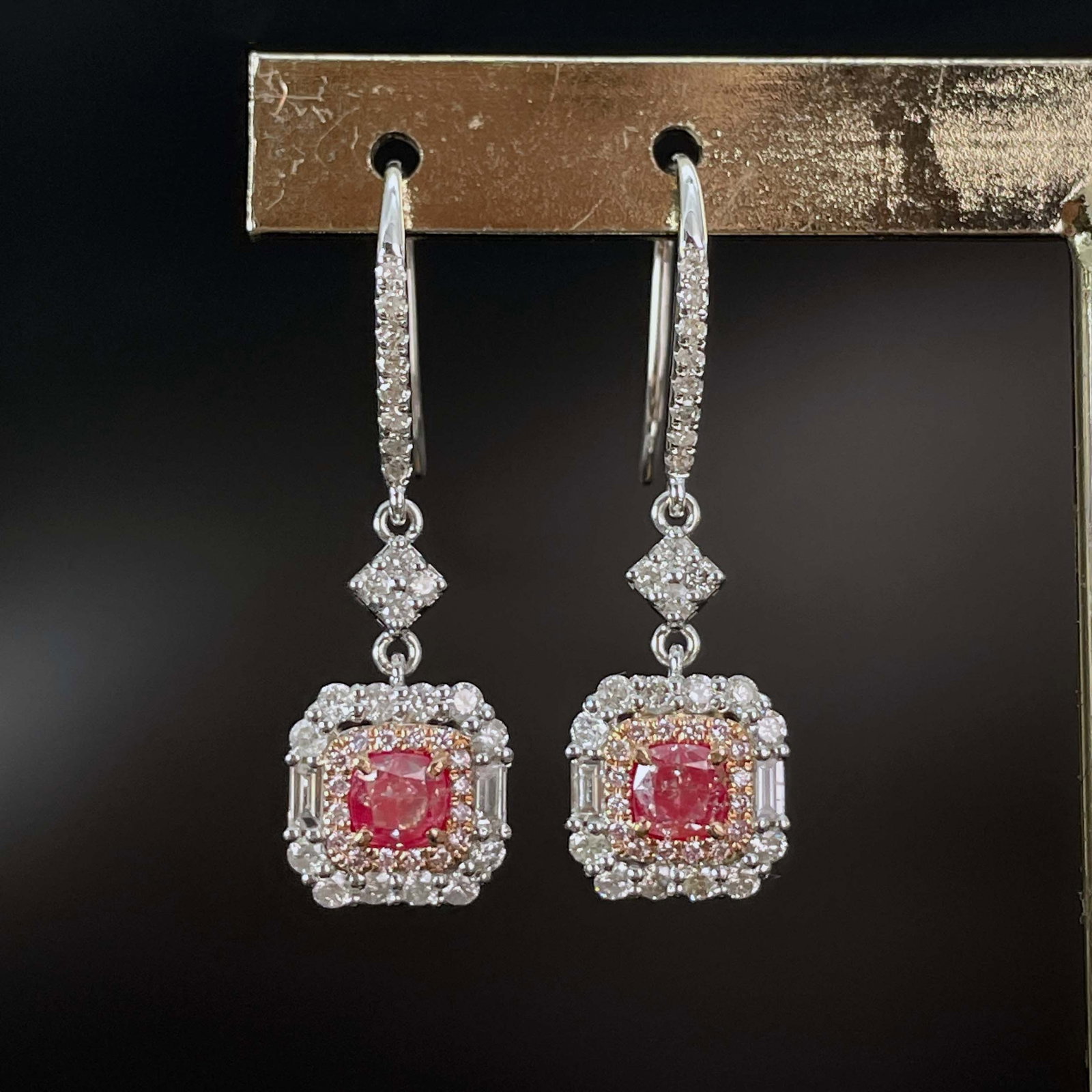 14k Gold 1.47 Ctw Natural Pink Diamond & Diamond Earrings - 4