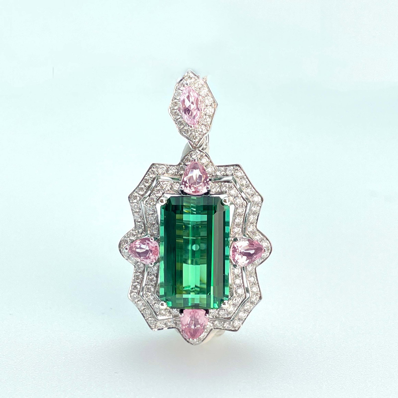 14k Gold 11.69 Ctw Natural Tourmaline & Diamond Ring/pendant( Without Chain ) - 7