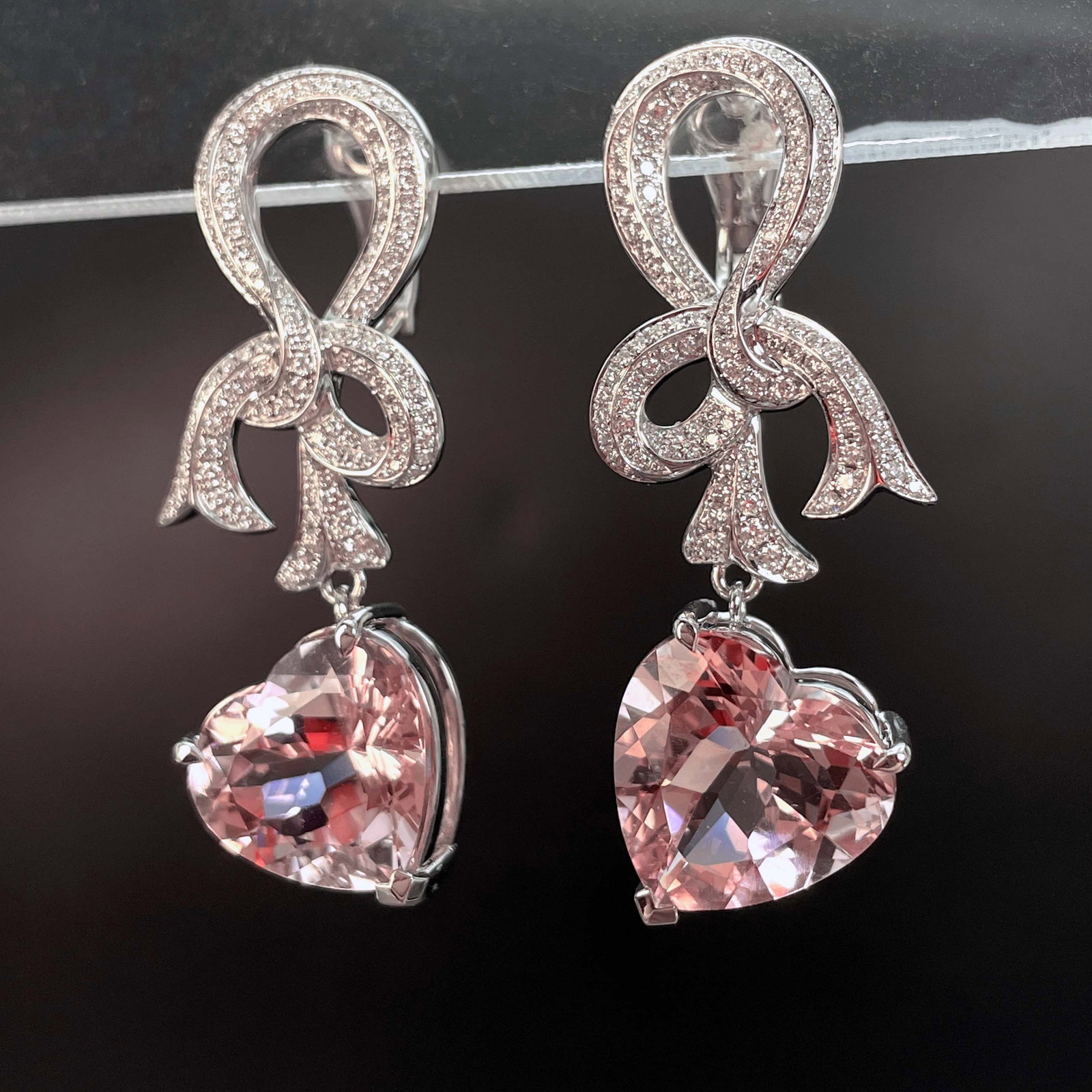 14k Gold 13.49 Ctw Natural Morganite & Diamond Earrings - 2