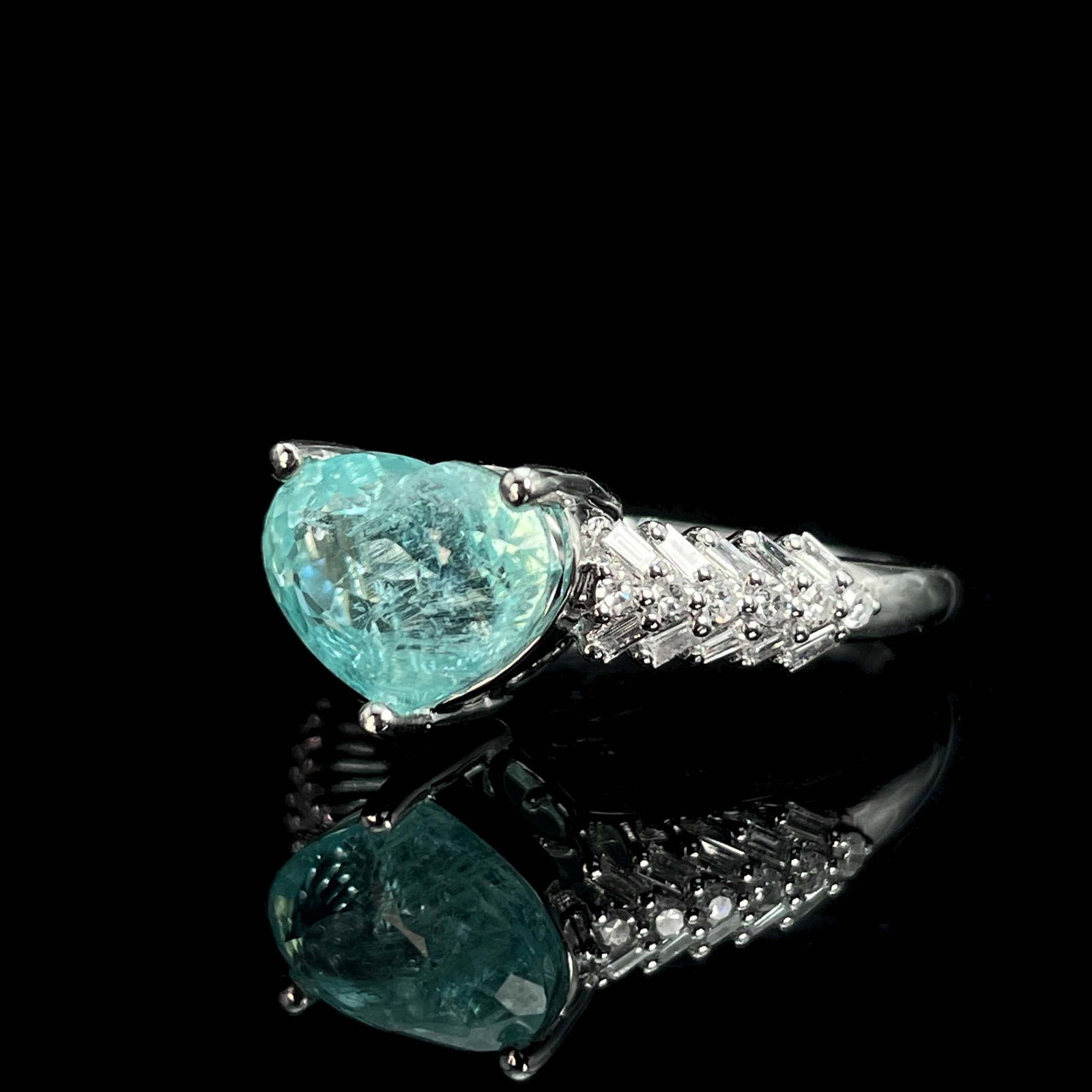 14k Gold 3.95 Ct Natural Paraiba Tourmaline & Diamond Ring - 2