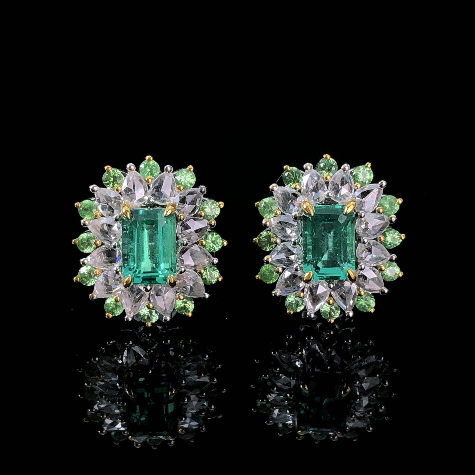 14k Gold 1.82 Ctw Vivid Green Natural Emerald & Diamond Earrings - 2