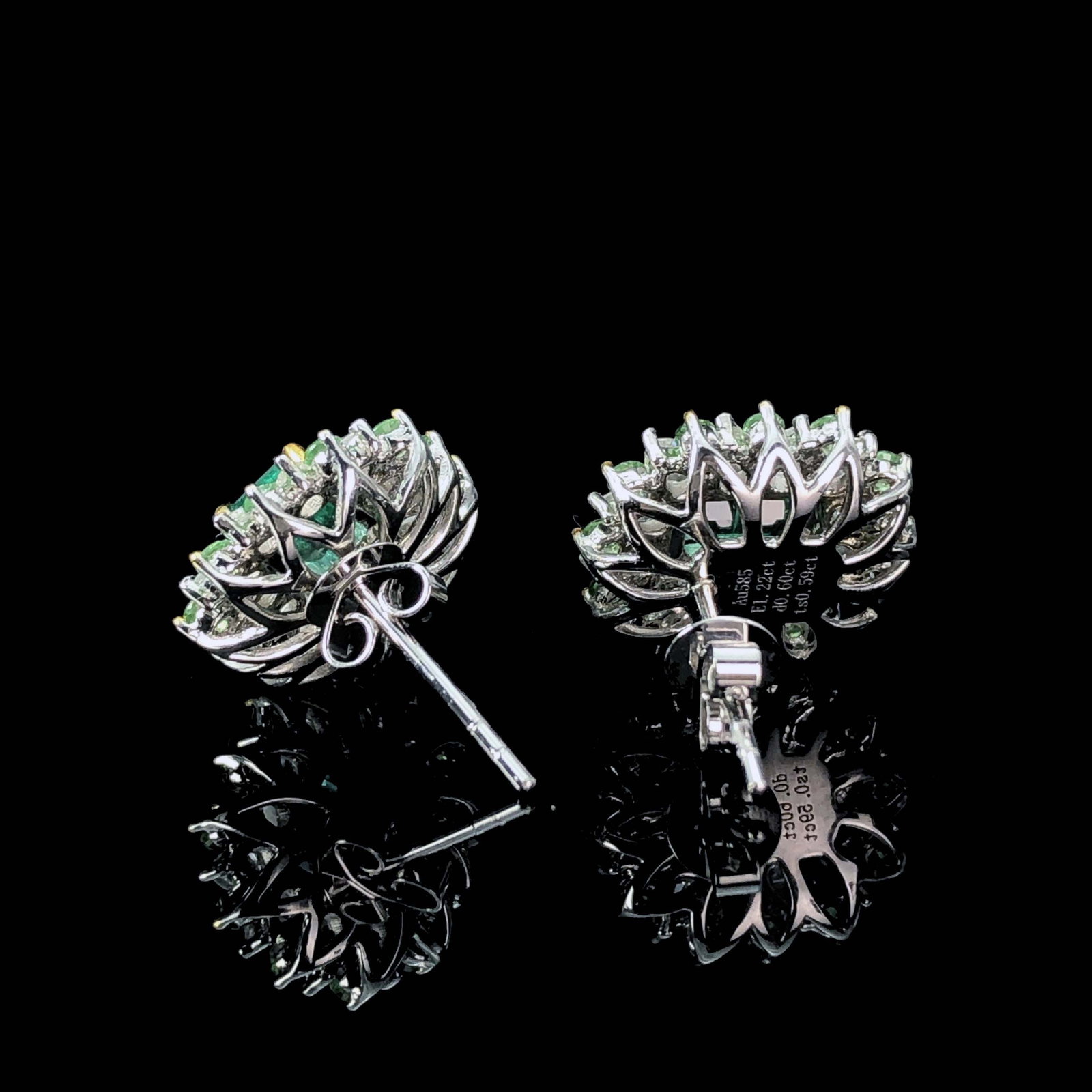 14k Gold 1.82 Ctw Vivid Green Natural Emerald & Diamond Earrings - 5