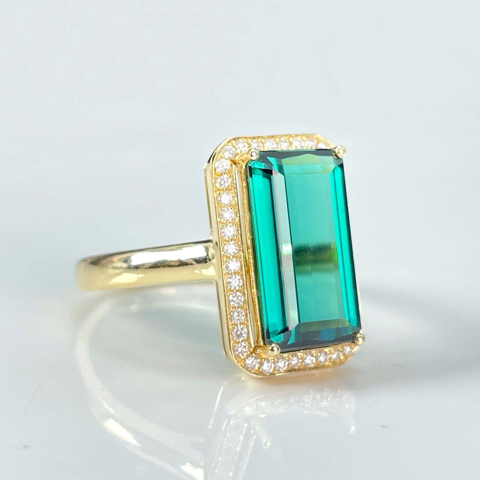 14k Gold 5 Ct Natural Tourmaline & Diamond Ring - 7