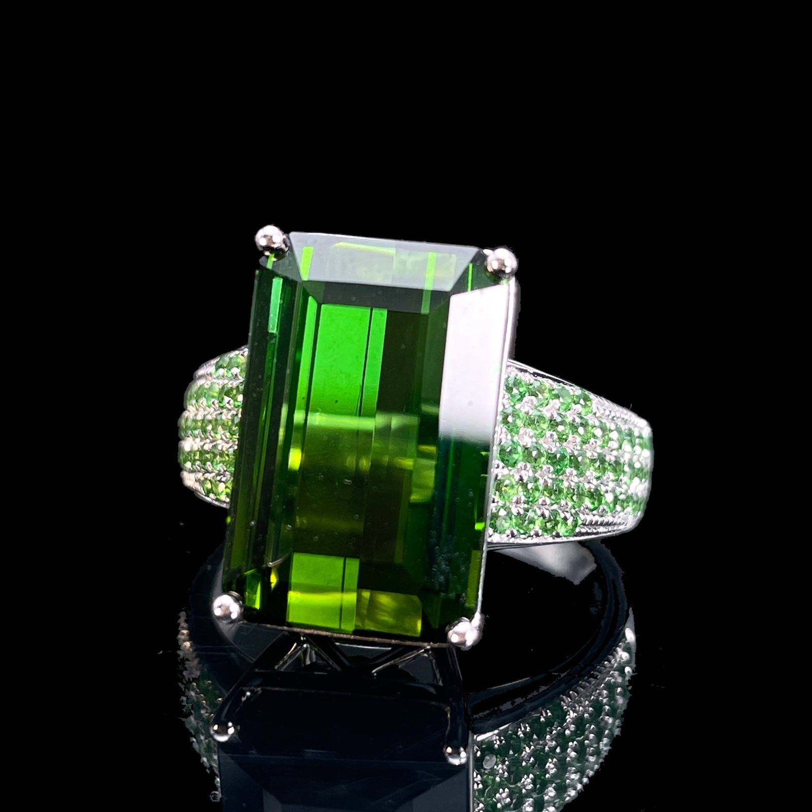 14k Gold 10.22 Ctw Natural Tourmaline & Tsavorite Ring - 5