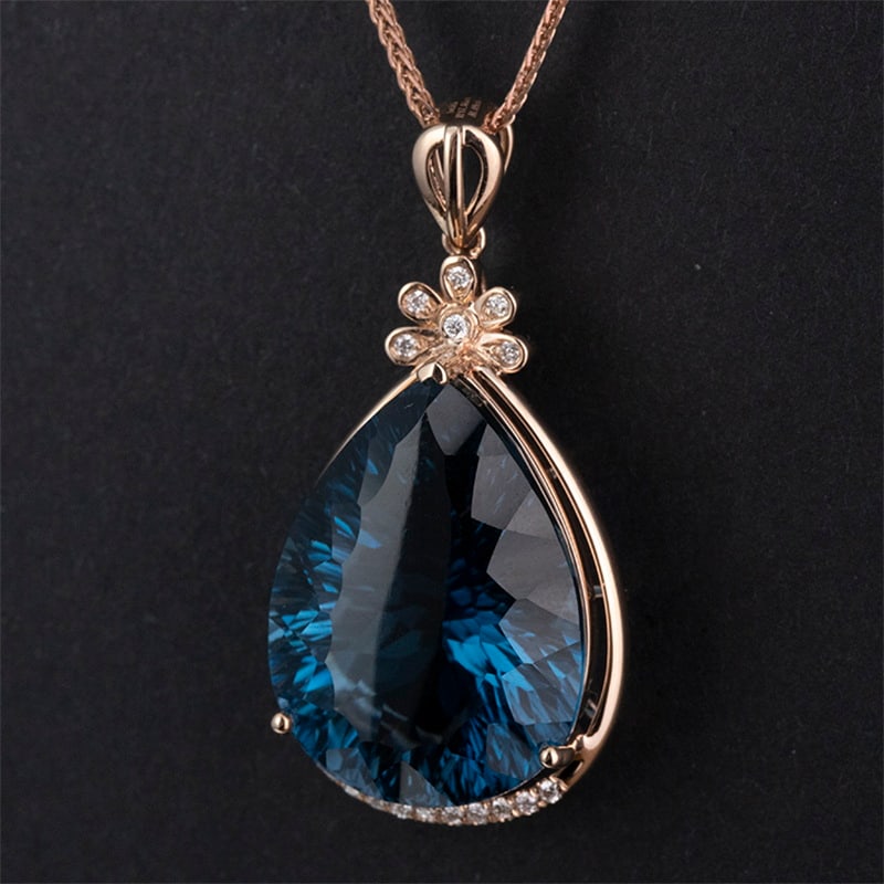 14k Gold 17.65 Ct Natural Topaz & Diamond Pendant( Without Chain ) - 2