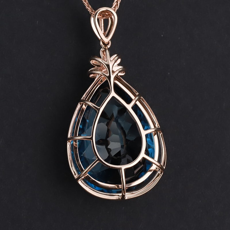 14k Gold 17.65 Ct Natural Topaz & Diamond Pendant( Without Chain ) - 3