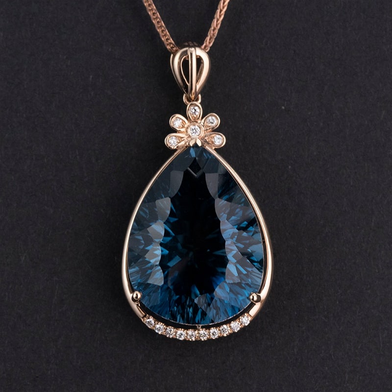 14k Gold 17.65 Ct Natural Topaz & Diamond Pendant( Without Chain ) - 4