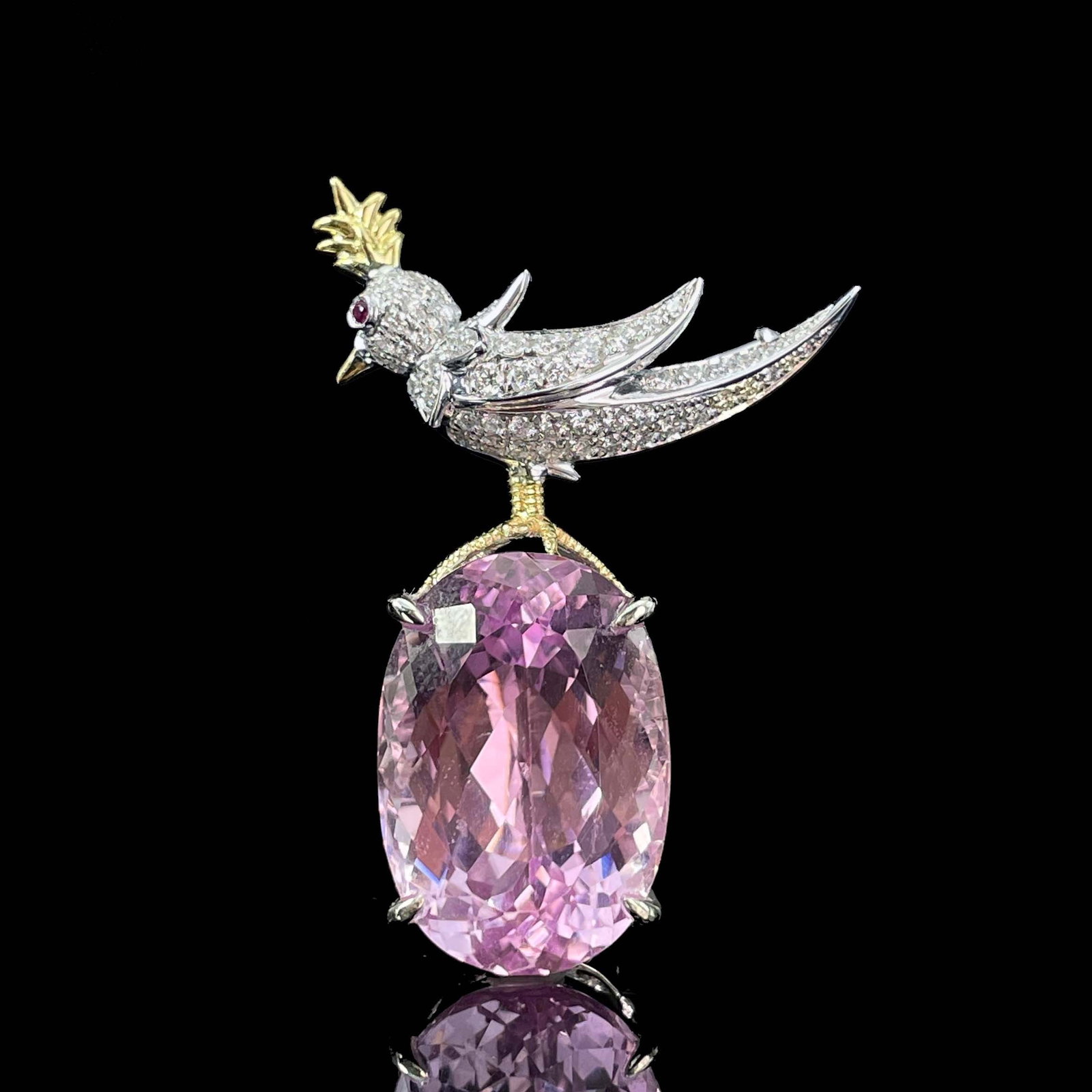 14k Gold 17.35 Ctw Natural Kunzite & Diamond Brooch/pendant( Without Chain ) - 2