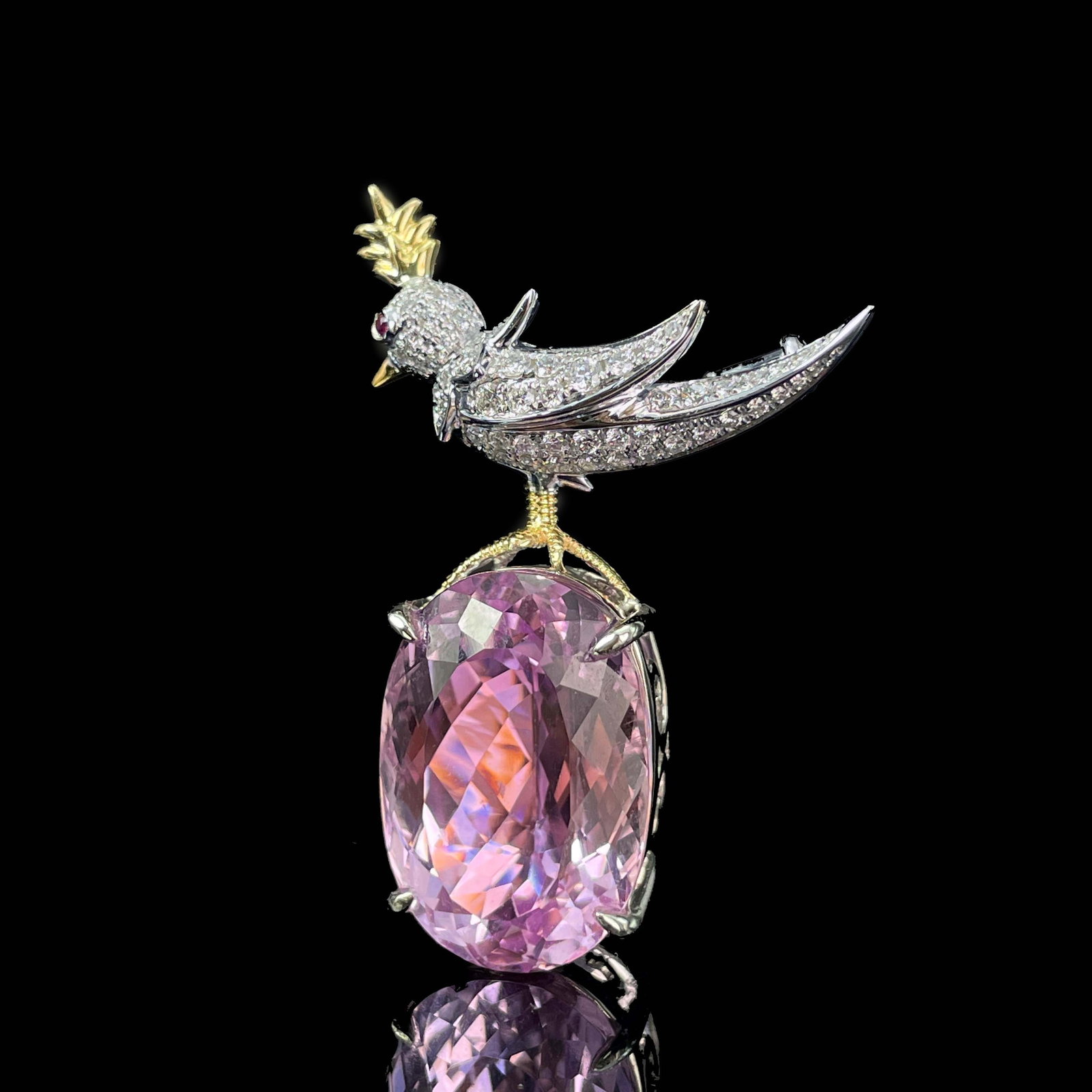 14k Gold 17.35 Ctw Natural Kunzite & Diamond Brooch/pendant( Without Chain ) - 4