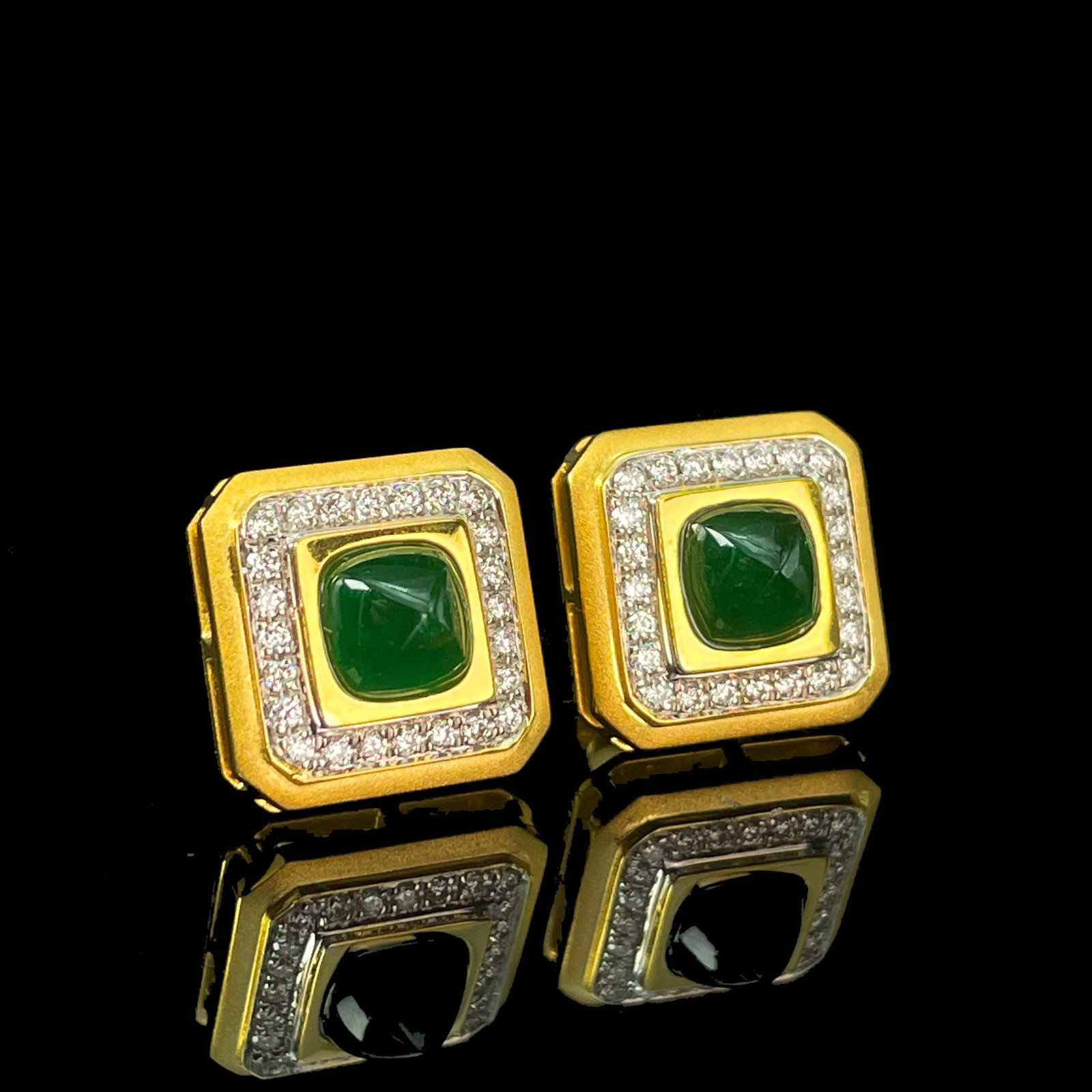 14k Gold 1.52 Ctw Vivid Green Natural Emerald & Diamond Earrings - 2