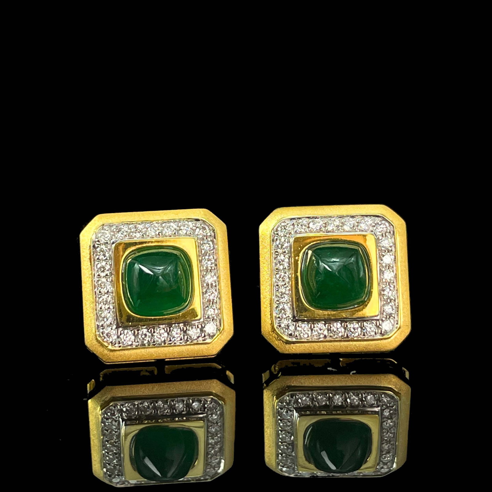 14k Gold 1.52 Ctw Vivid Green Natural Emerald & Diamond Earrings - 3
