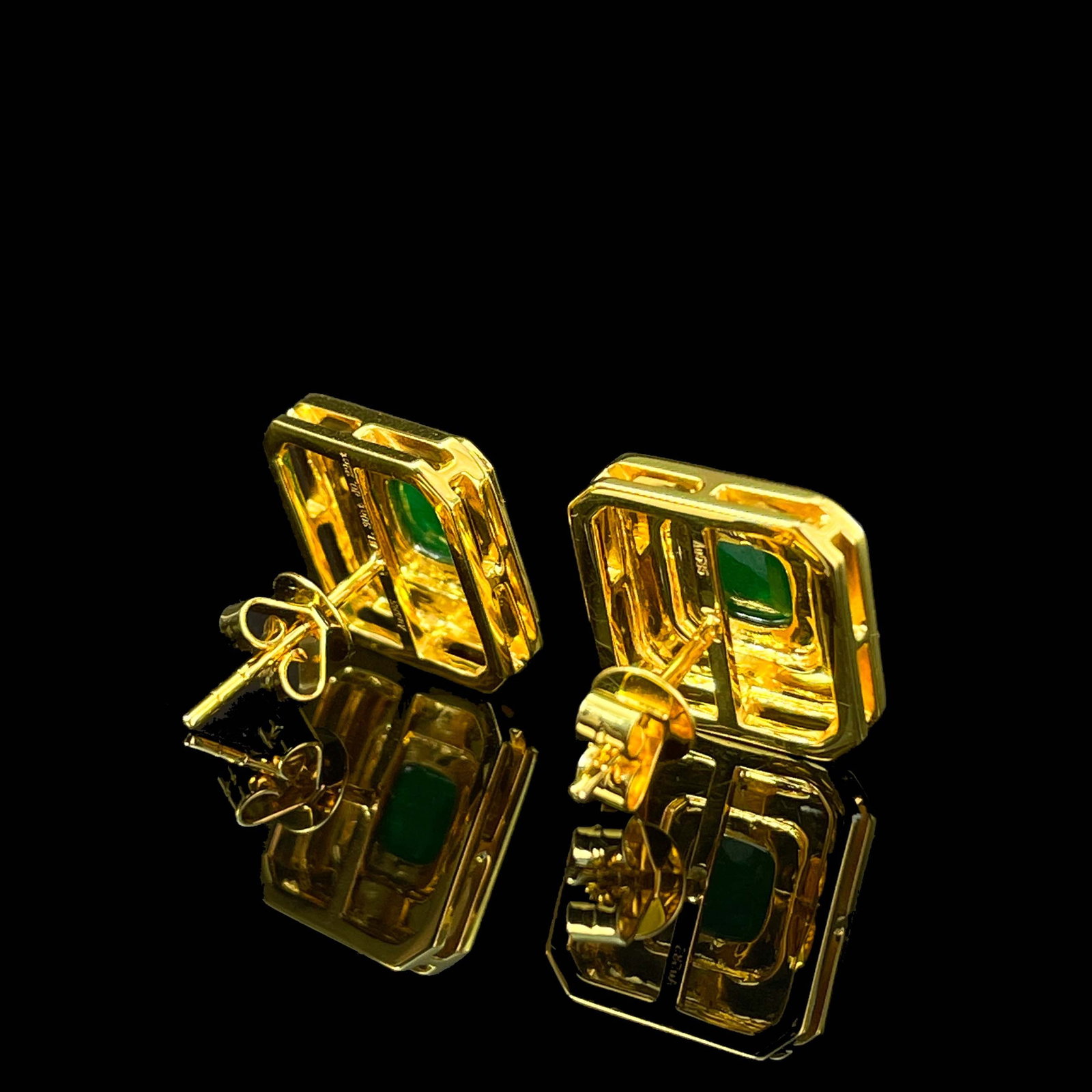 14k Gold 1.52 Ctw Vivid Green Natural Emerald & Diamond Earrings - 5