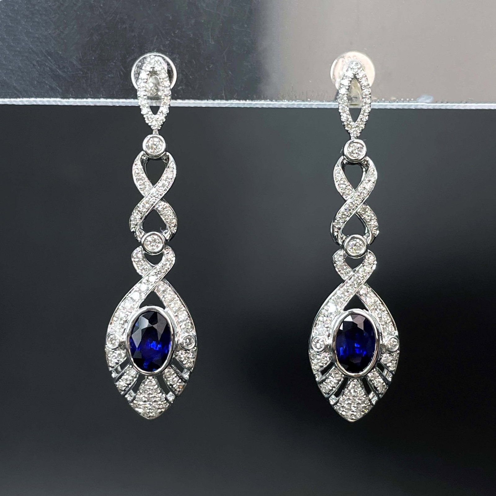 14k Gold 1.44 Ctw Natural Sapphire & Diamond Earrings: Ref:230943458 // gold content:14k gold // main gemstone:sapphire // shape:oval // carat weight:1. 1ct // color:royal blue // treatment:natural // // adjacent gemstone 2 : diamond // number of