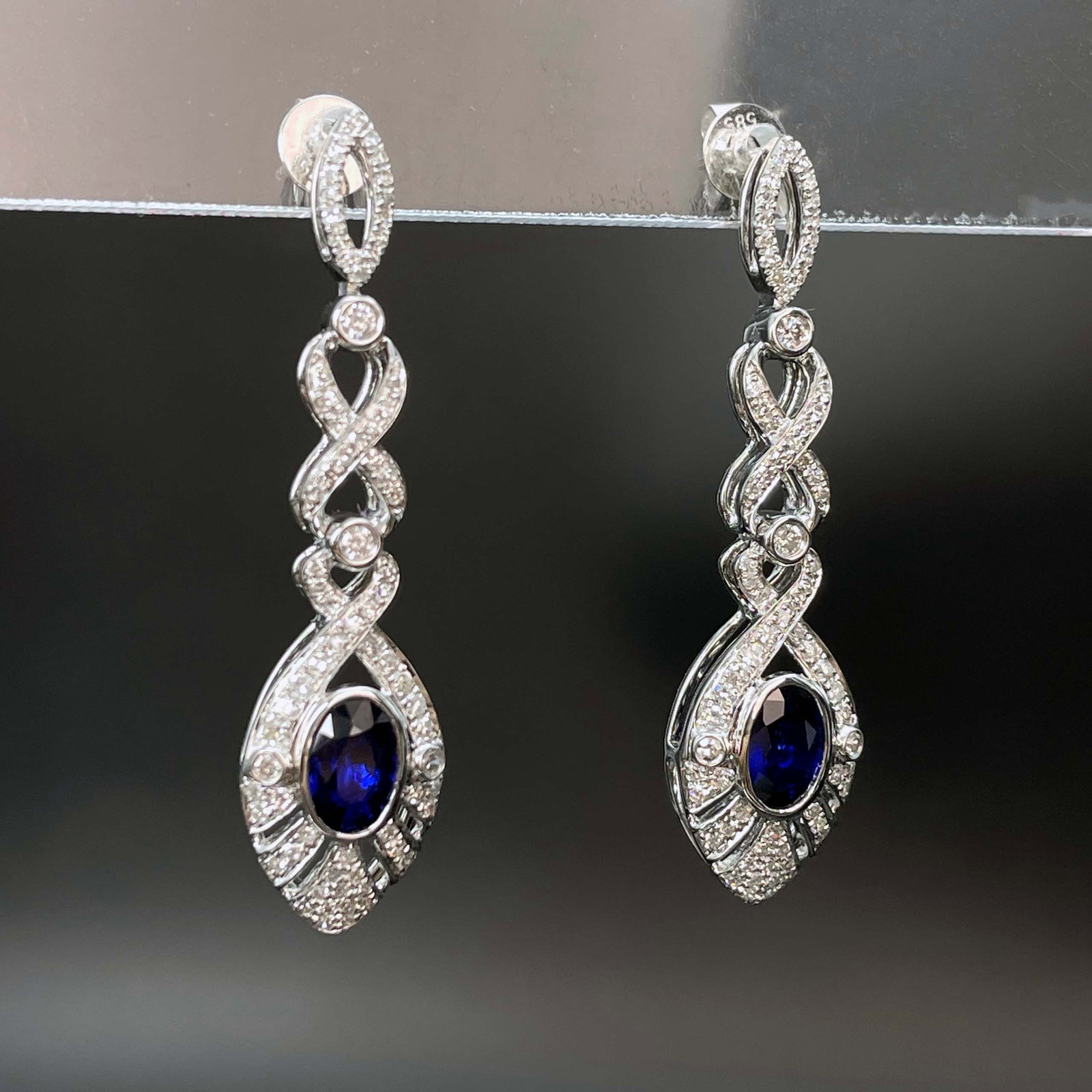 14k Gold 1.44 Ctw Natural Sapphire & Diamond Earrings - 2