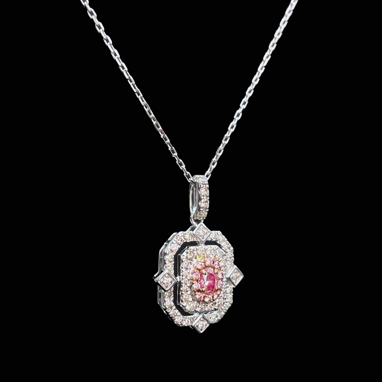 14k Gold 0.45 Ctw Natural Pink Diamond & Diamond Necklace - 3