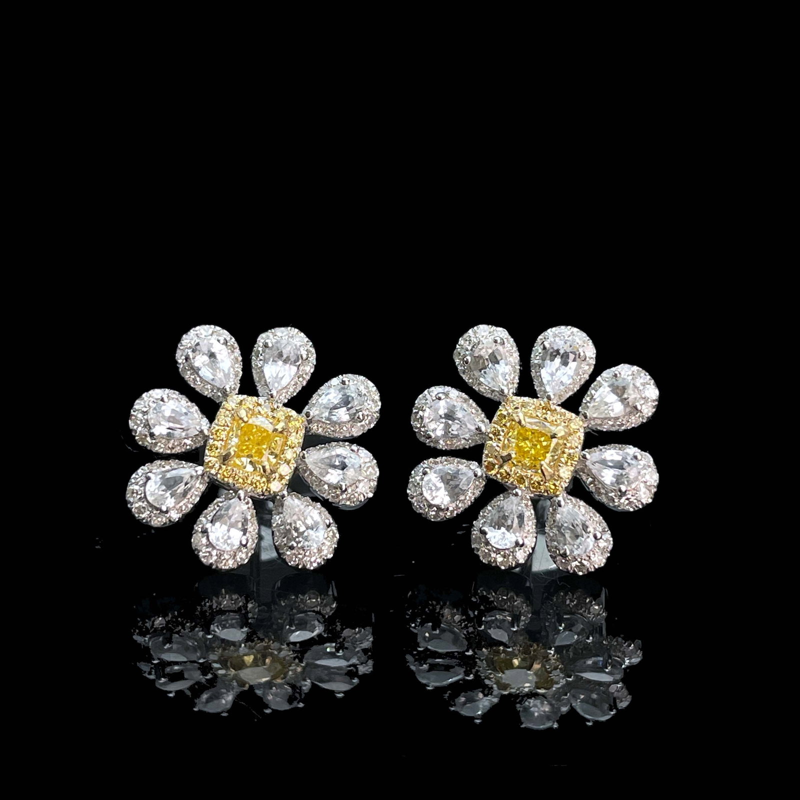 14k Gold 1.52 Ctw Natural Yellow Diamond & Sapphire Earrings - 2