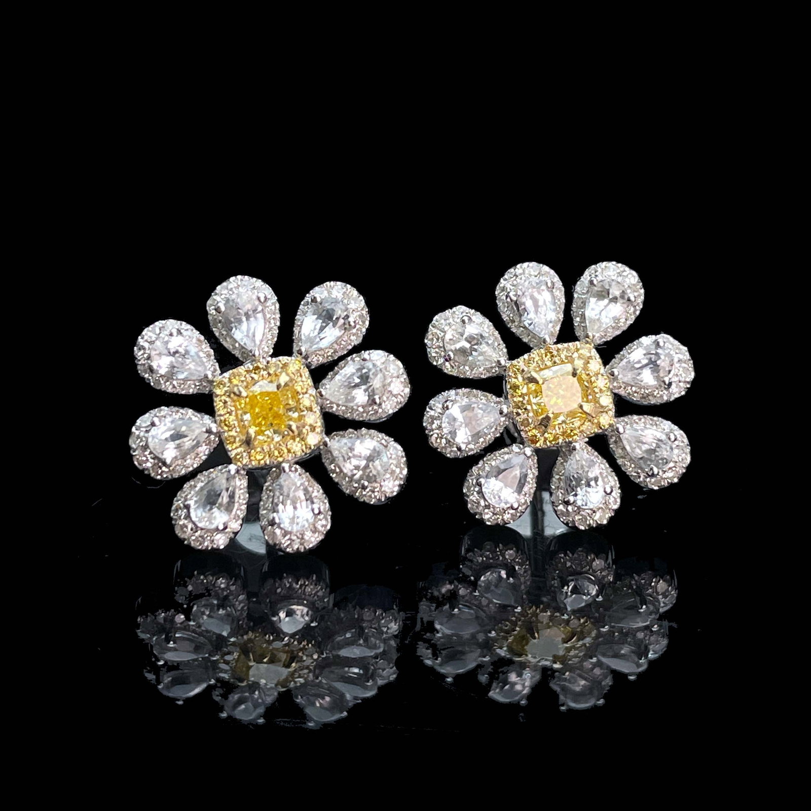 14k Gold 1.52 Ctw Natural Yellow Diamond & Sapphire Earrings - 3