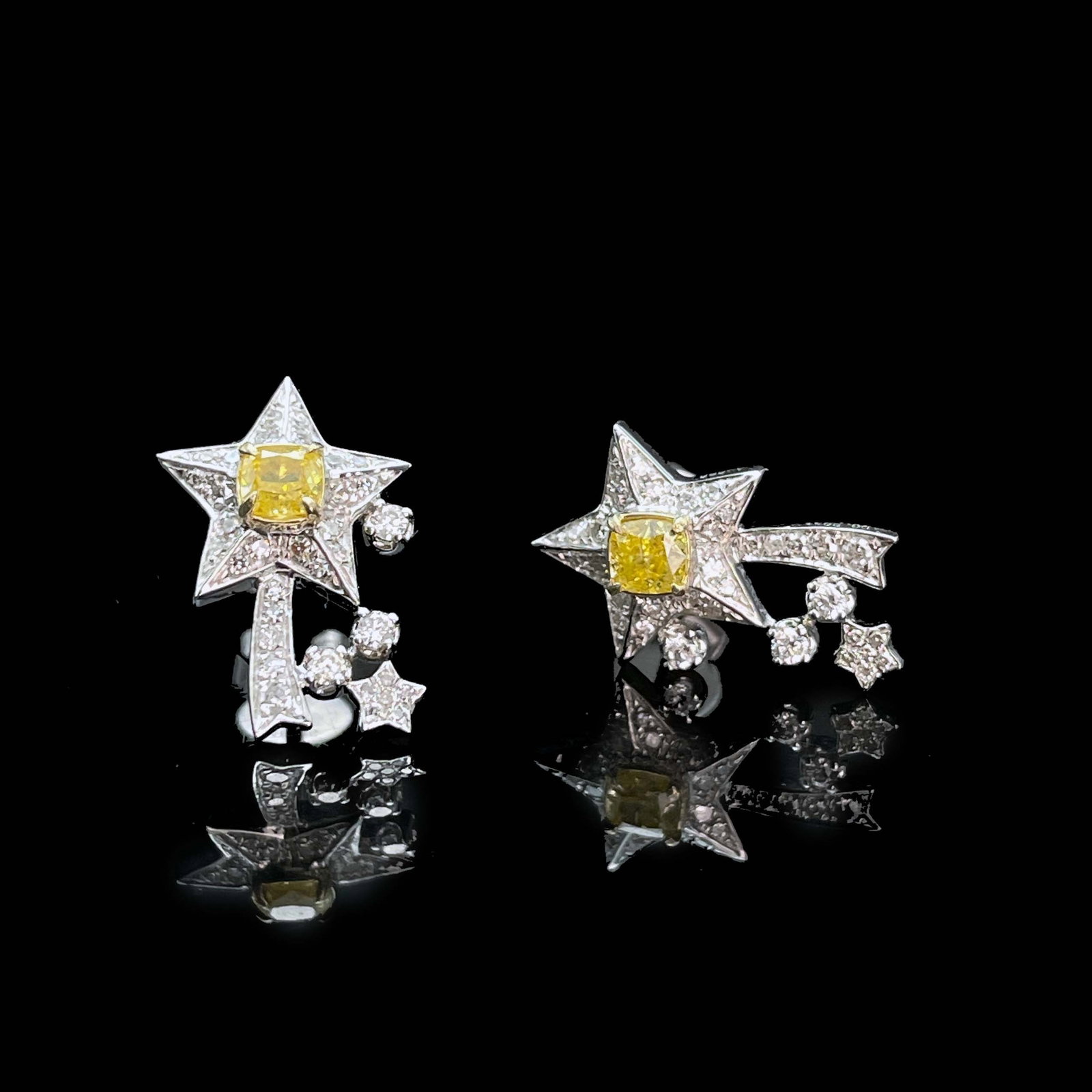 14k Gold 0.48 Ctw Natural Yellow Diamond & Diamond Earrings - 2