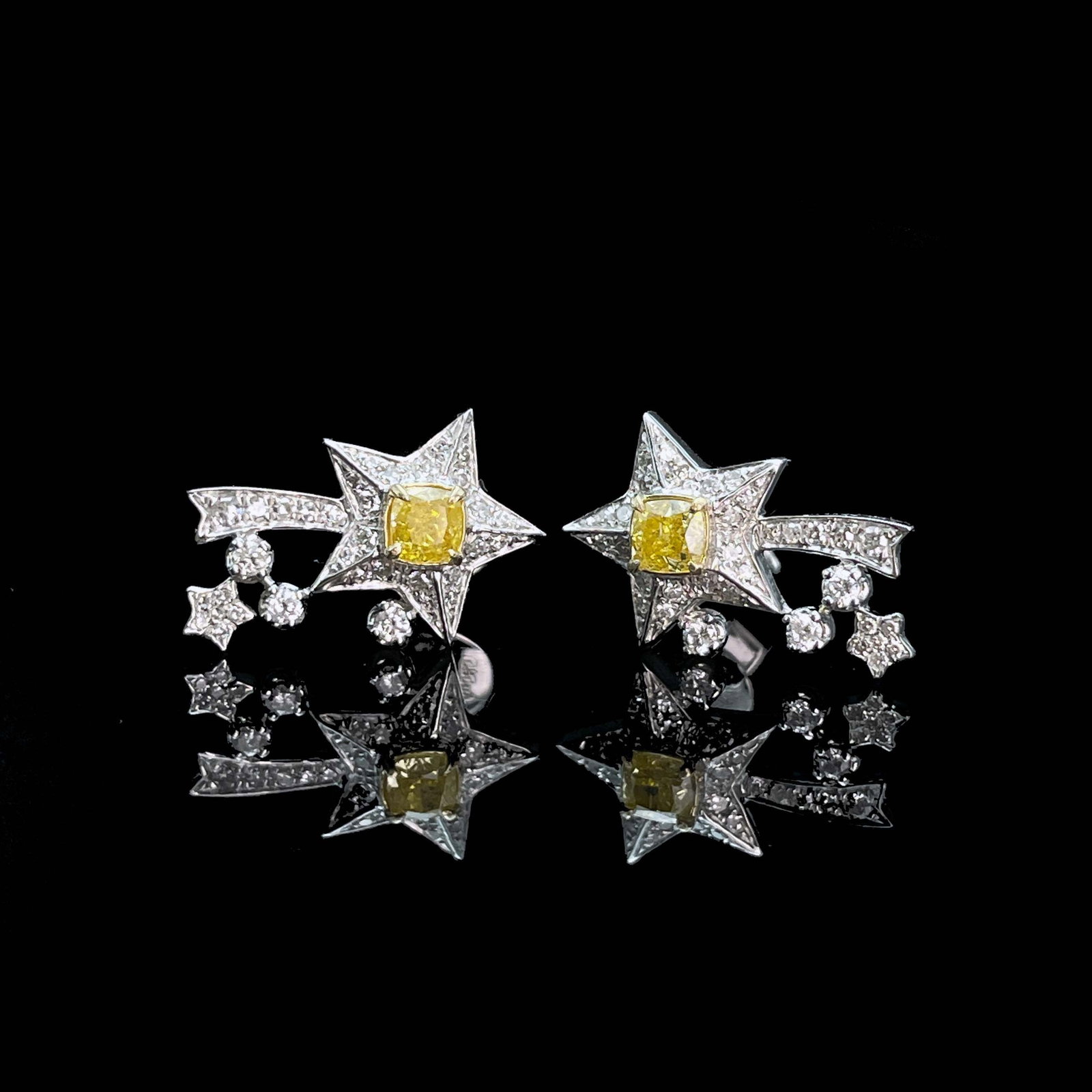 14k Gold 0.48 Ctw Natural Yellow Diamond & Diamond Earrings - 3