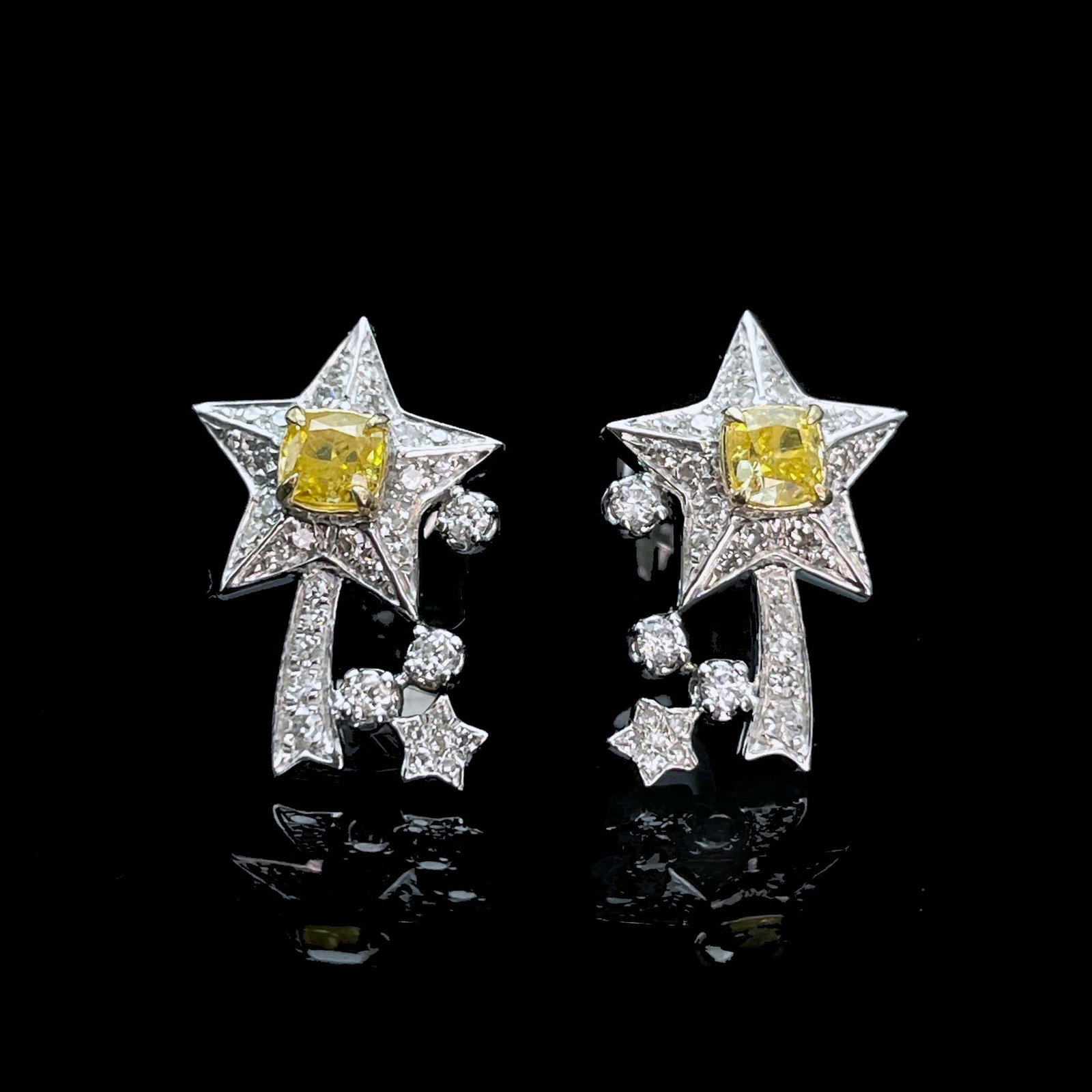 14k Gold 0.48 Ctw Natural Yellow Diamond & Diamond Earrings - 5