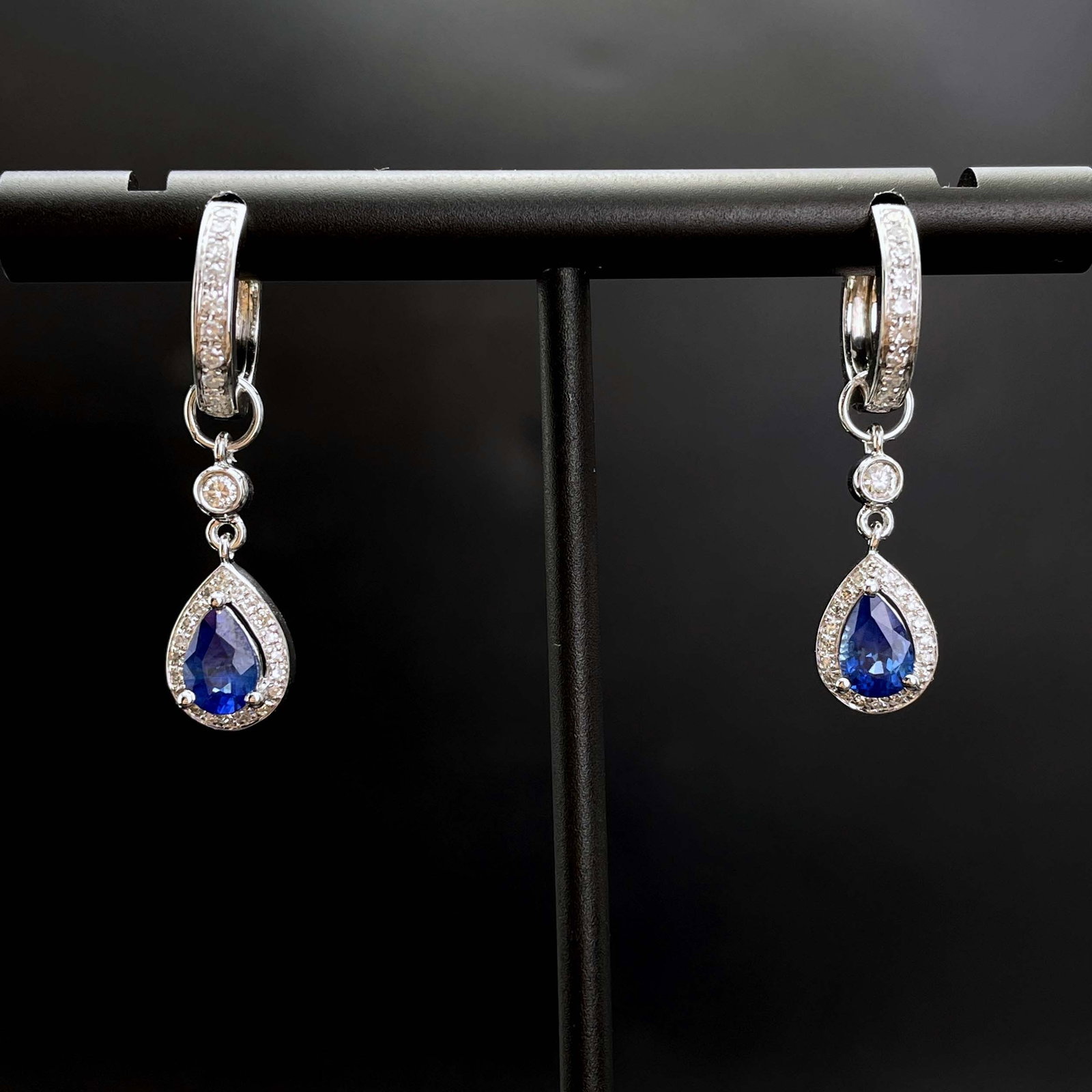 14k Gold 1.18 Ctw Natural Sapphire & Diamond Earrings - 2