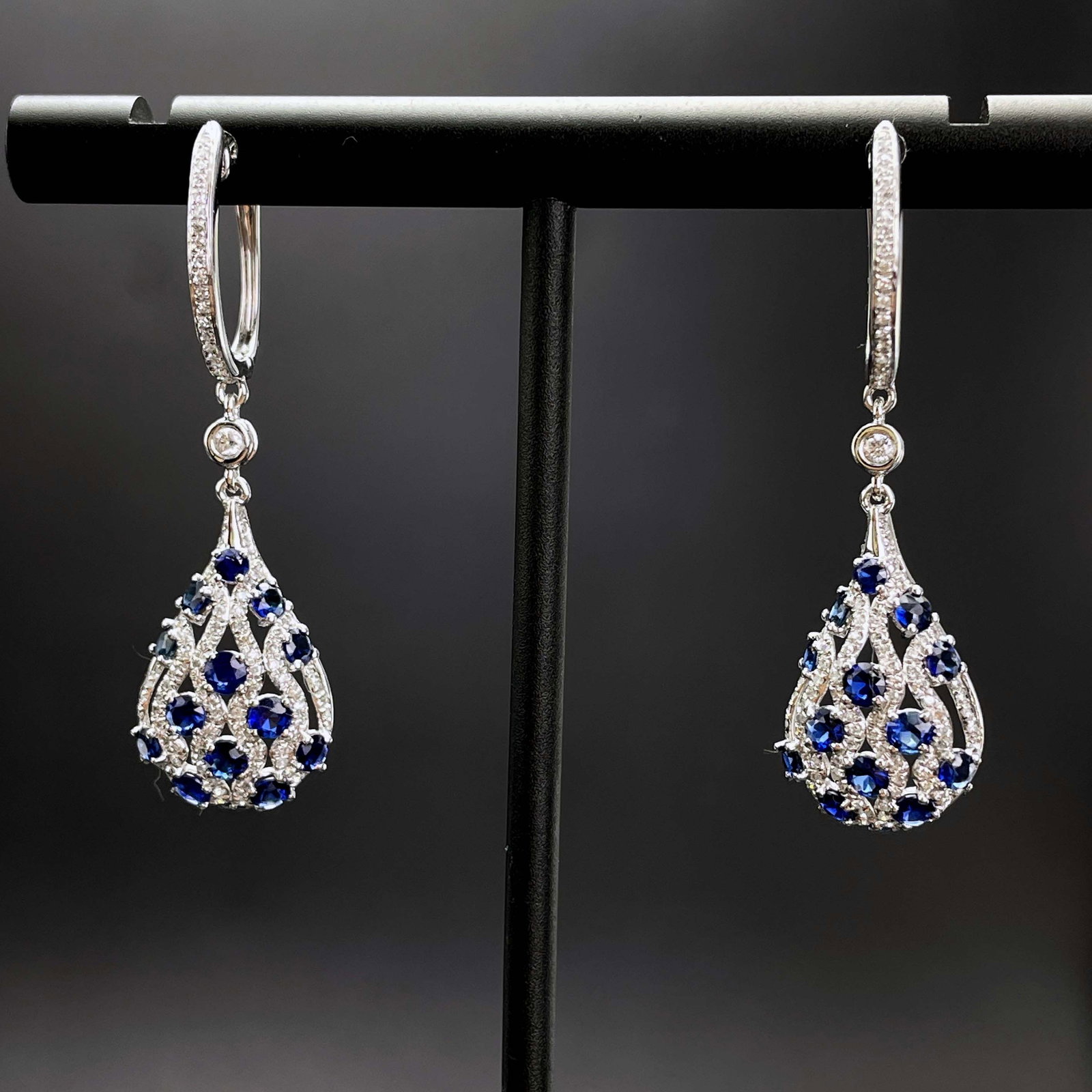 14k Gold 2.4 Ctw Natural Sapphire & Diamond Earrings - 2
