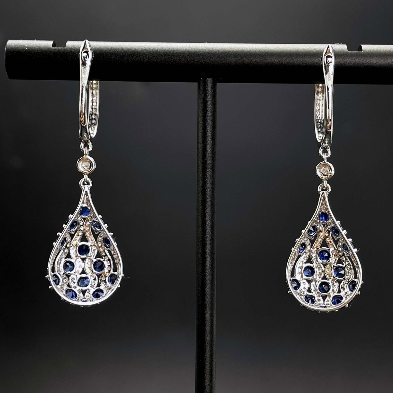 14k Gold 2.4 Ctw Natural Sapphire & Diamond Earrings - 4