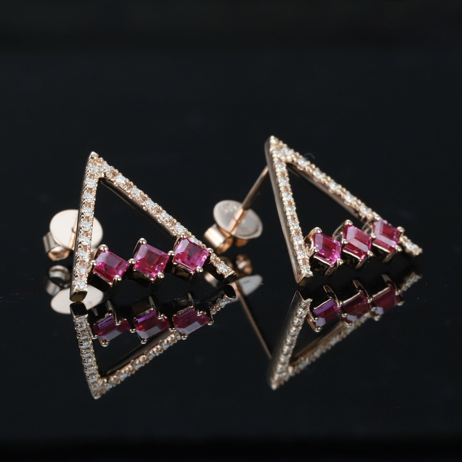 14k Gold 0.60 Ctw Natural Ruby & Diamond Earrings - 2