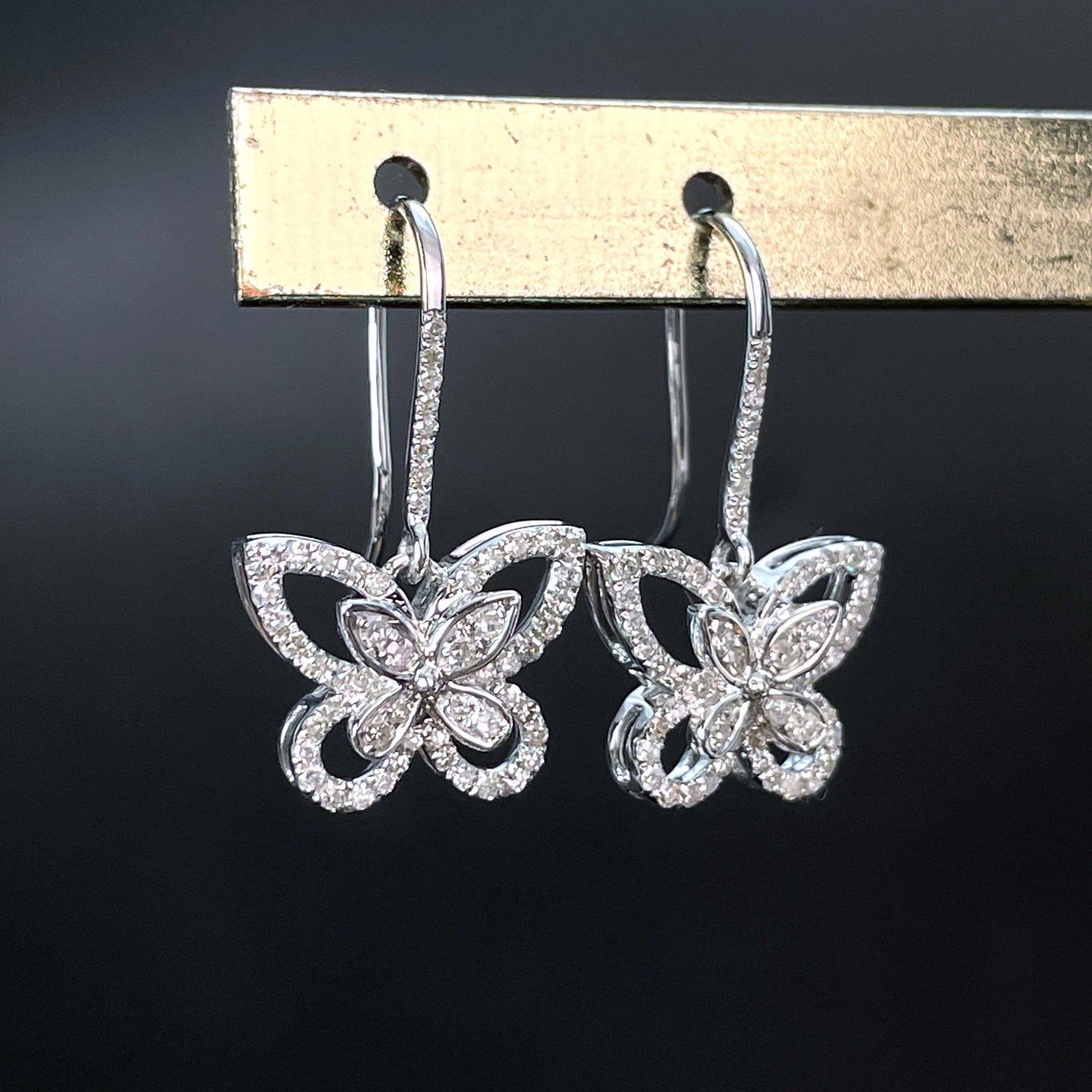14k Gold 0.28 Ct Natural H Diamond & Butterfly Earrings - 2